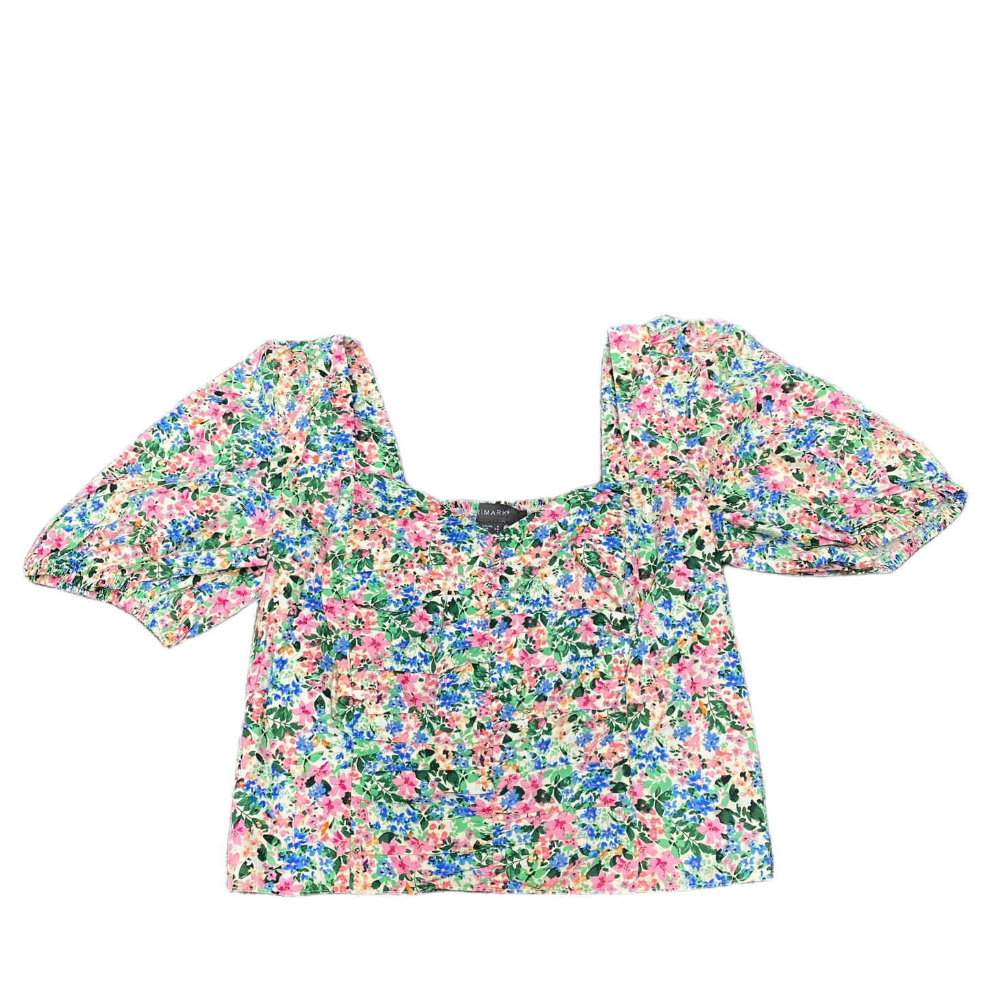 Primark Cropped Top Womens S Multi Floral Sweetheart Neck Pleated Smocked Back