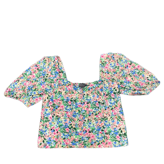 Primark Cropped Top Womens S Multi Floral Sweetheart Neck Pleated Smocked Back