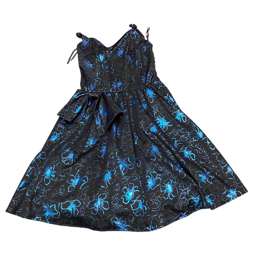 C&A Short Dress Womens S Black Floral Smocked Back Pleated Sleeveless Comfy