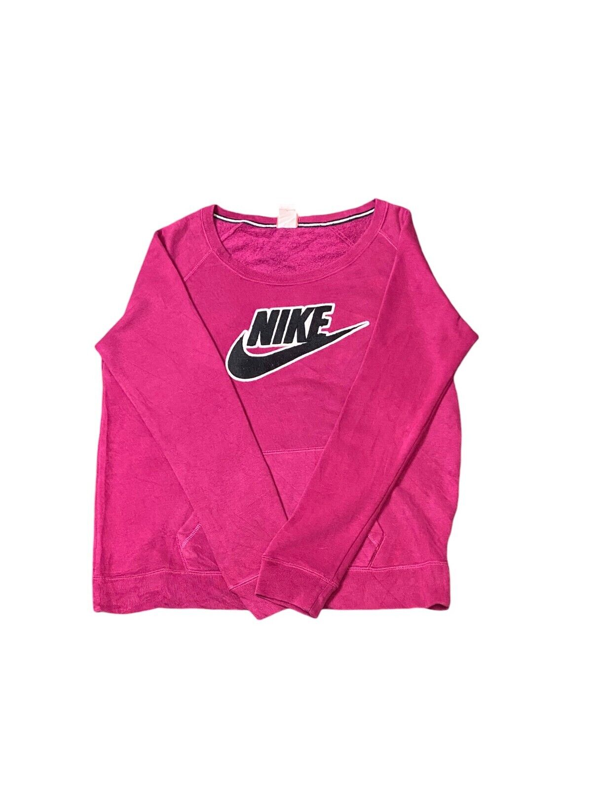 Nike Sweatshirt Womens Large Pink Round Neck Swoosh Fleece Lined Long Sleeve