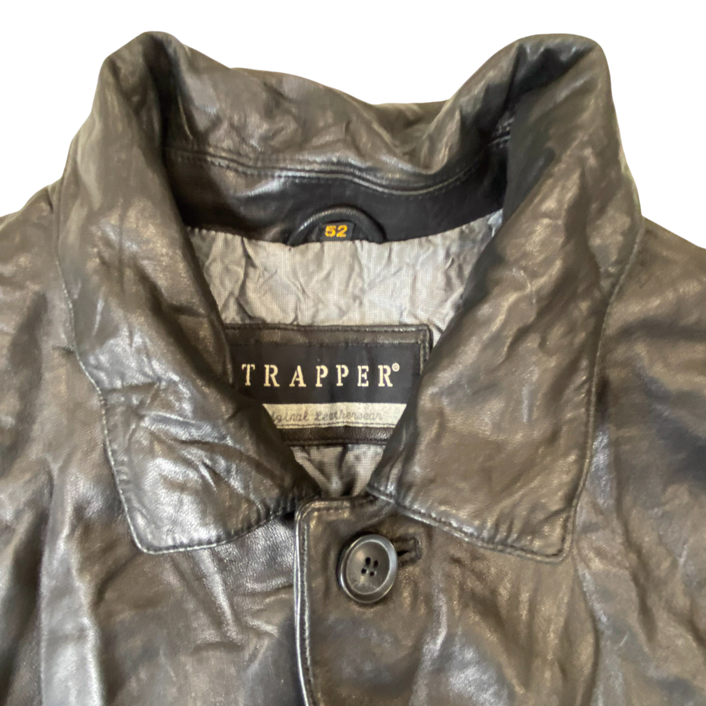 Trapper Original Leather Jacket Mens L Black Long Sleeve Collared Button Front