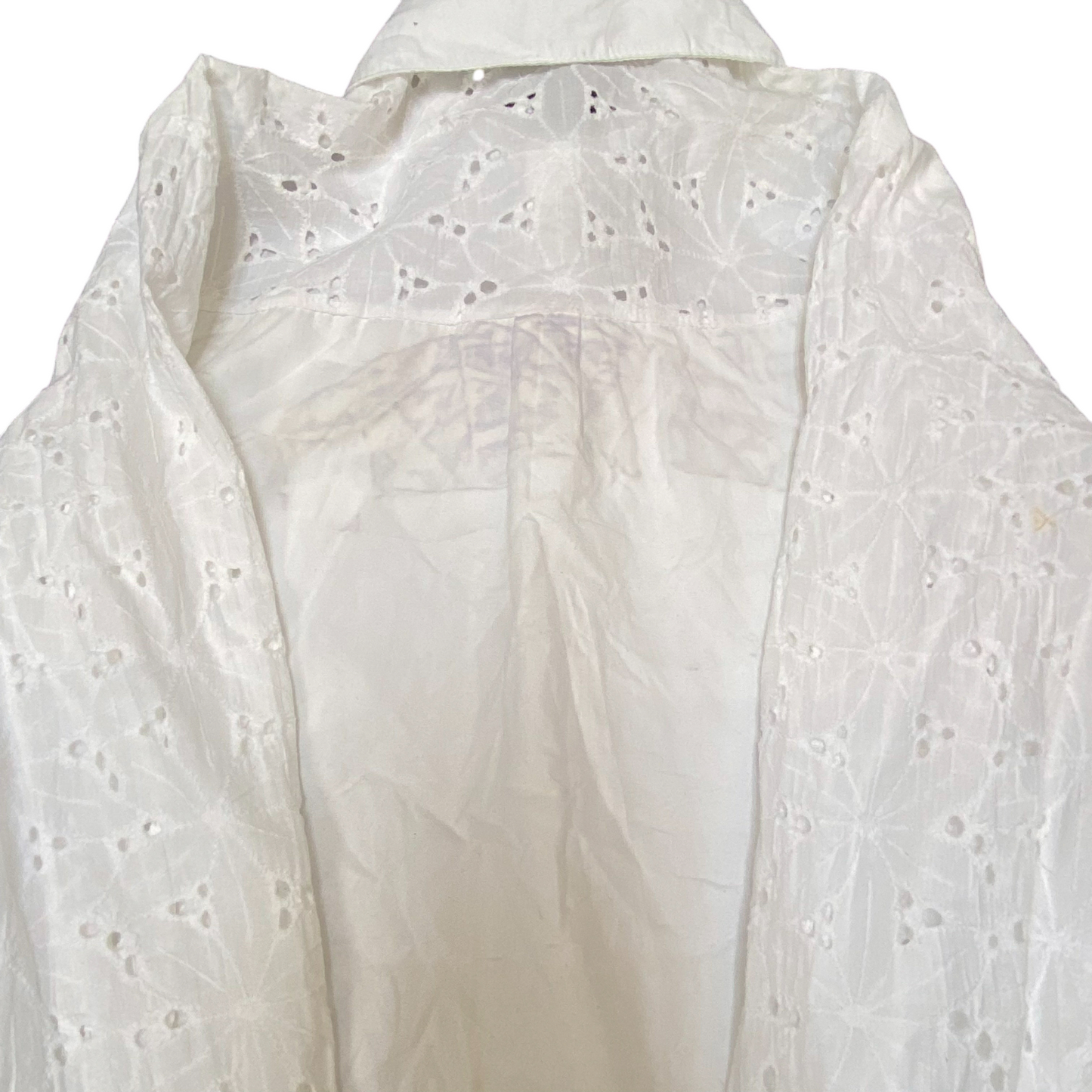 Shirt Top Womens L White Eyelet Floral Long Sleeve Collared Button Down Outdoor