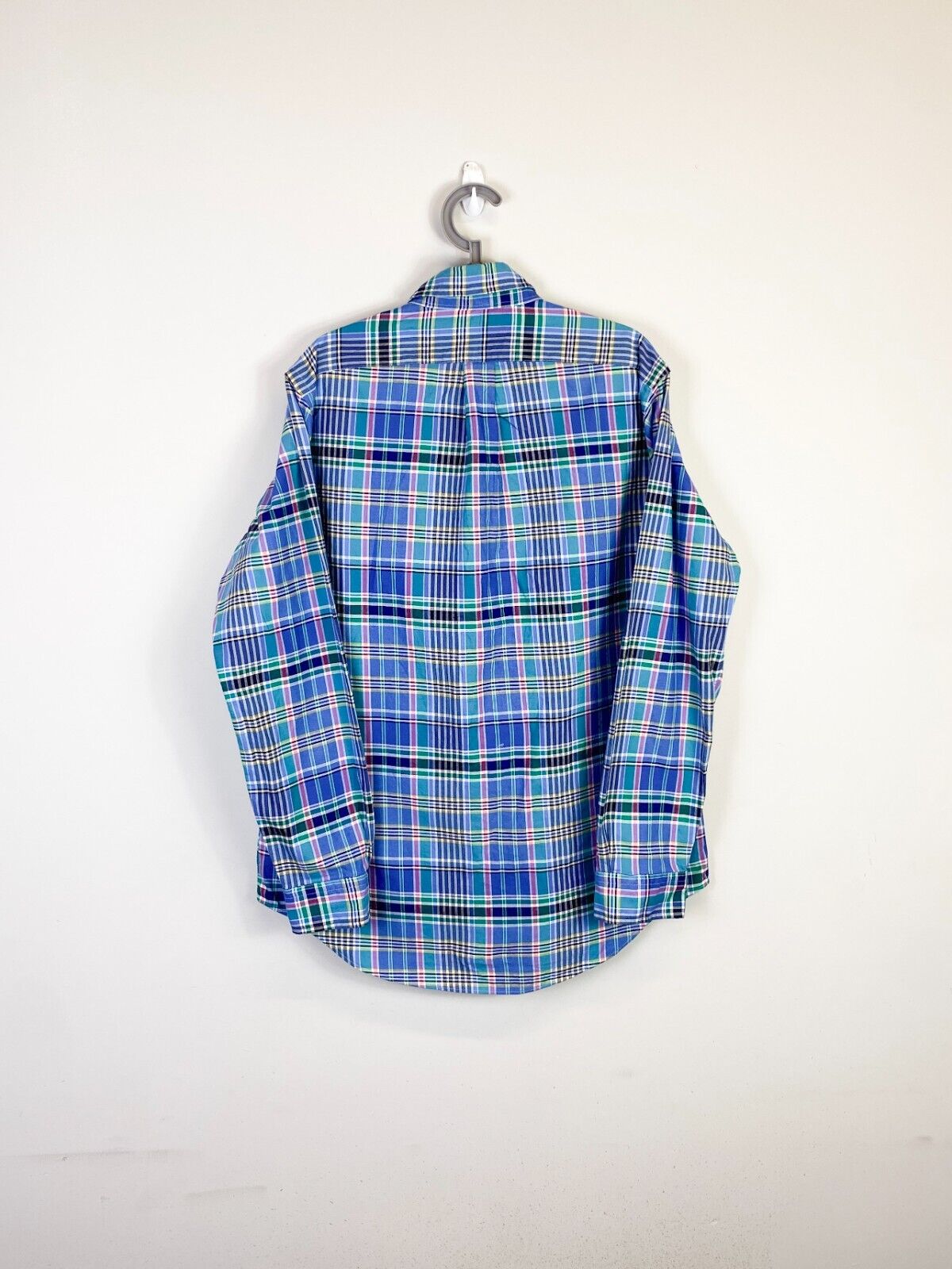 Ralph Lauren Shirt Mens Medium Blue Plaid Classic Fit Small Brown Polo Pony Logo