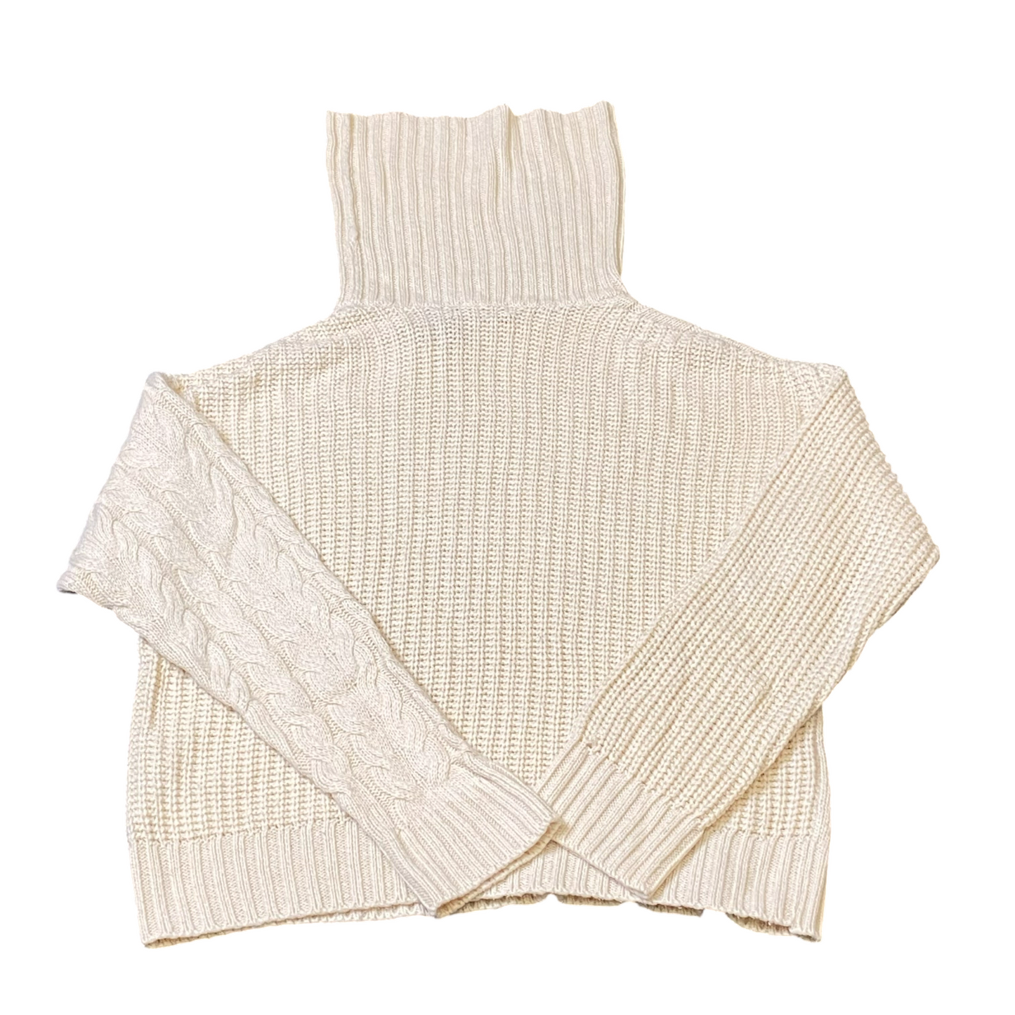 Brave Soul Jumper Womens XS White Cable Knit Turtleneck Ribbed Hem Pullover