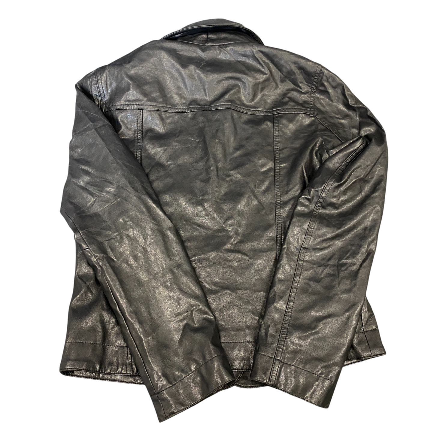 Promod Leather Blazer Jacket Womens M Black Long Sleeve Collared Button Front
