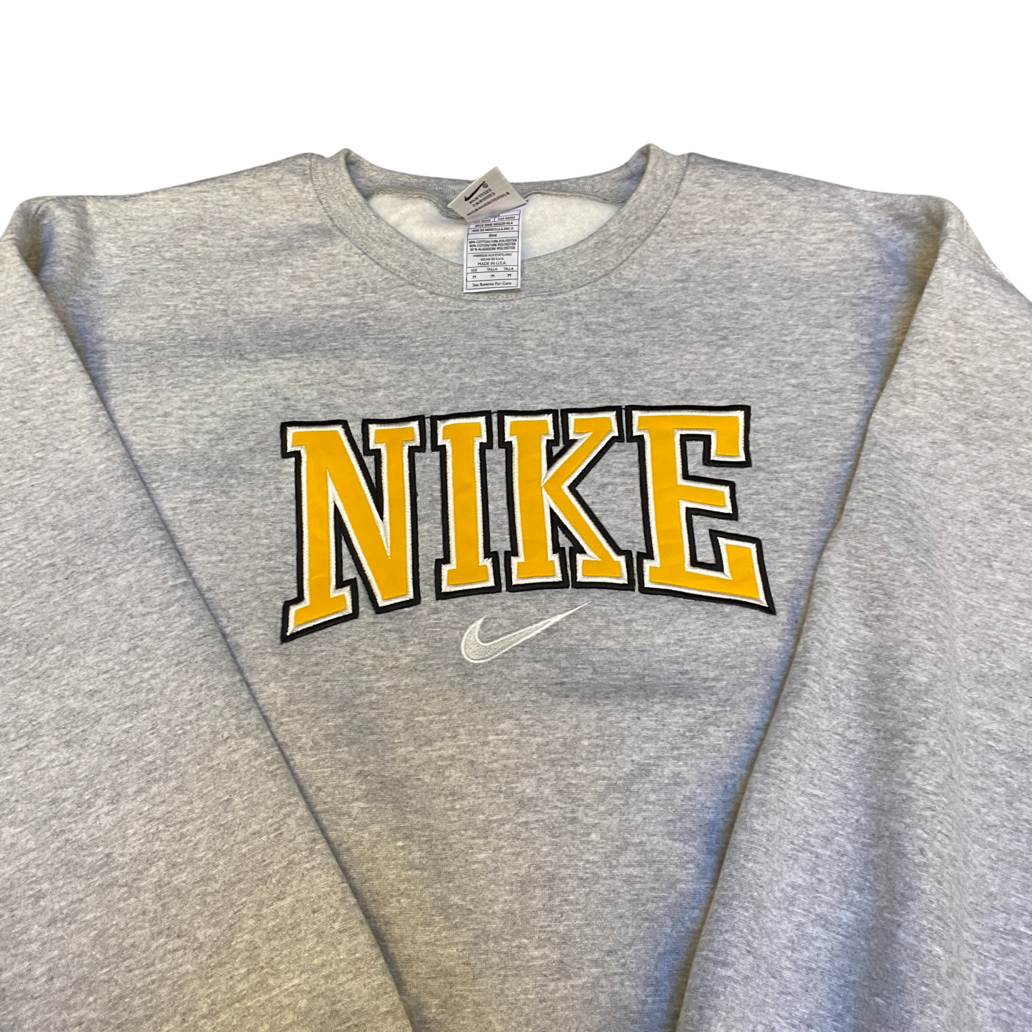 Nike Reworked Sweatshirt Mens Medium Grey Embroidered Spellout Logo Vintage Y2K