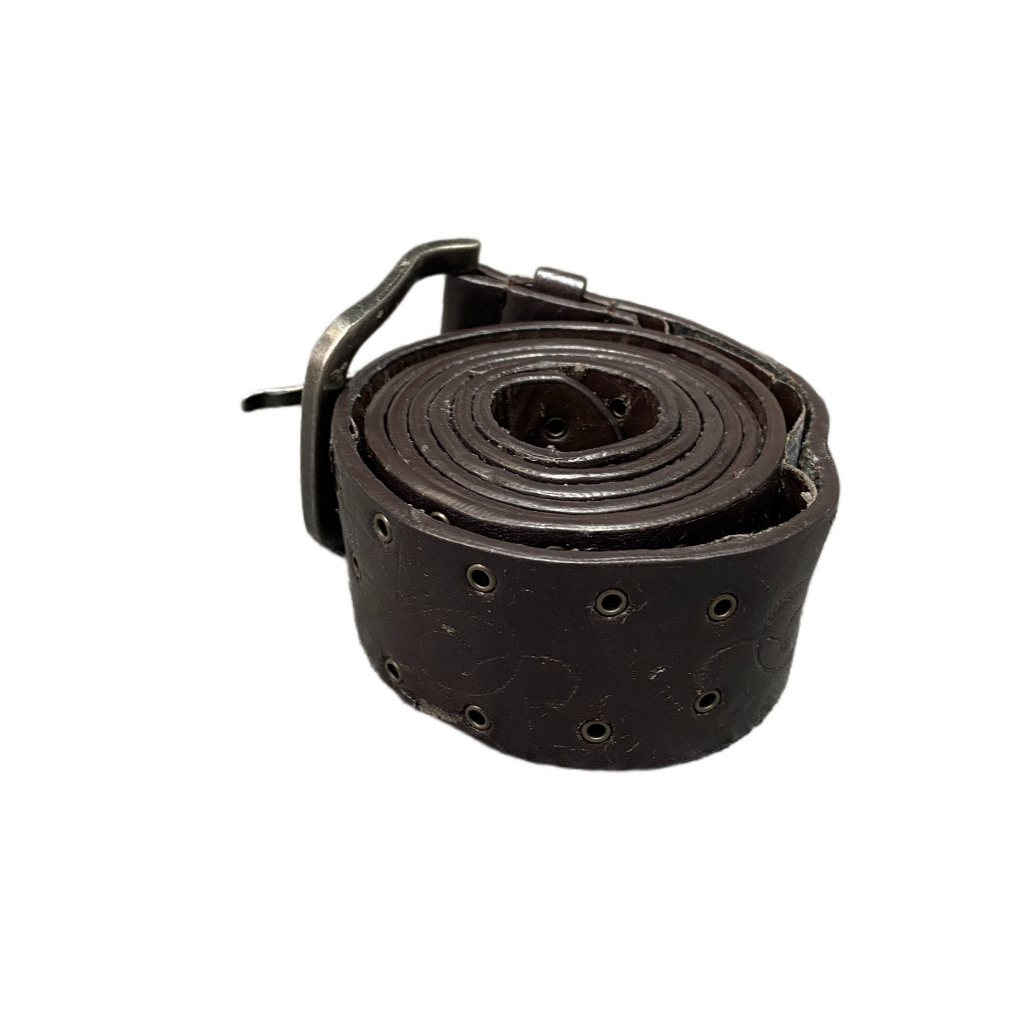 Waist Belt Womens Brown Leather Floral Adjustable Silver Pin Buckle 46 Inches