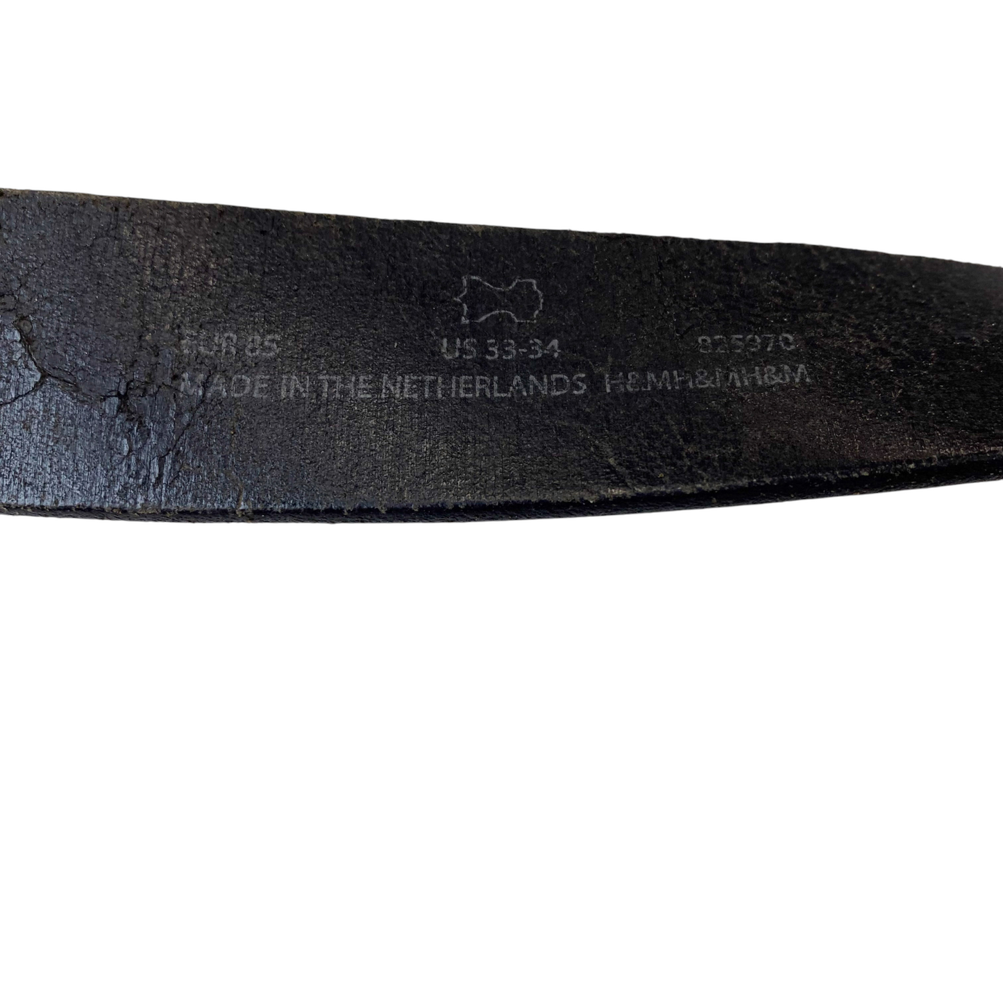 H&M Bundeswehr Waist Belt Mens Black Leather Plain Metal Buckle Size 37 in