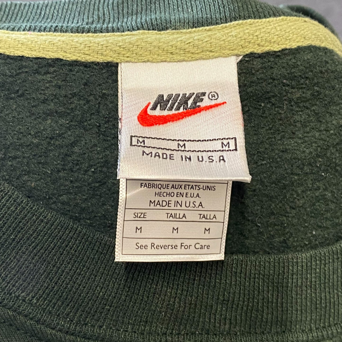 Nike Reworked Sweatshirt Mens Medium Green Red Spellout Logo Crew Neck Vtg Y2K