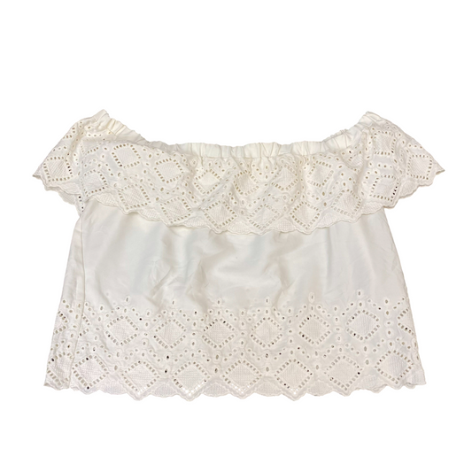 Cropped Blouse Top Womens M White Eyelet Off Shoulder Casual Pullover Outdoor