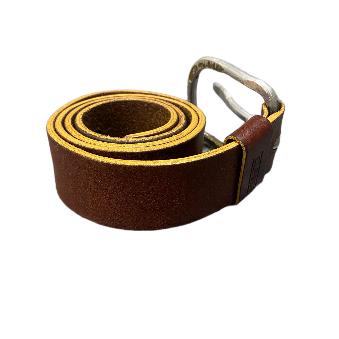 Closed Waist Belt Mens Handmade Brown Leather Silver Pin Buckle 37 inches