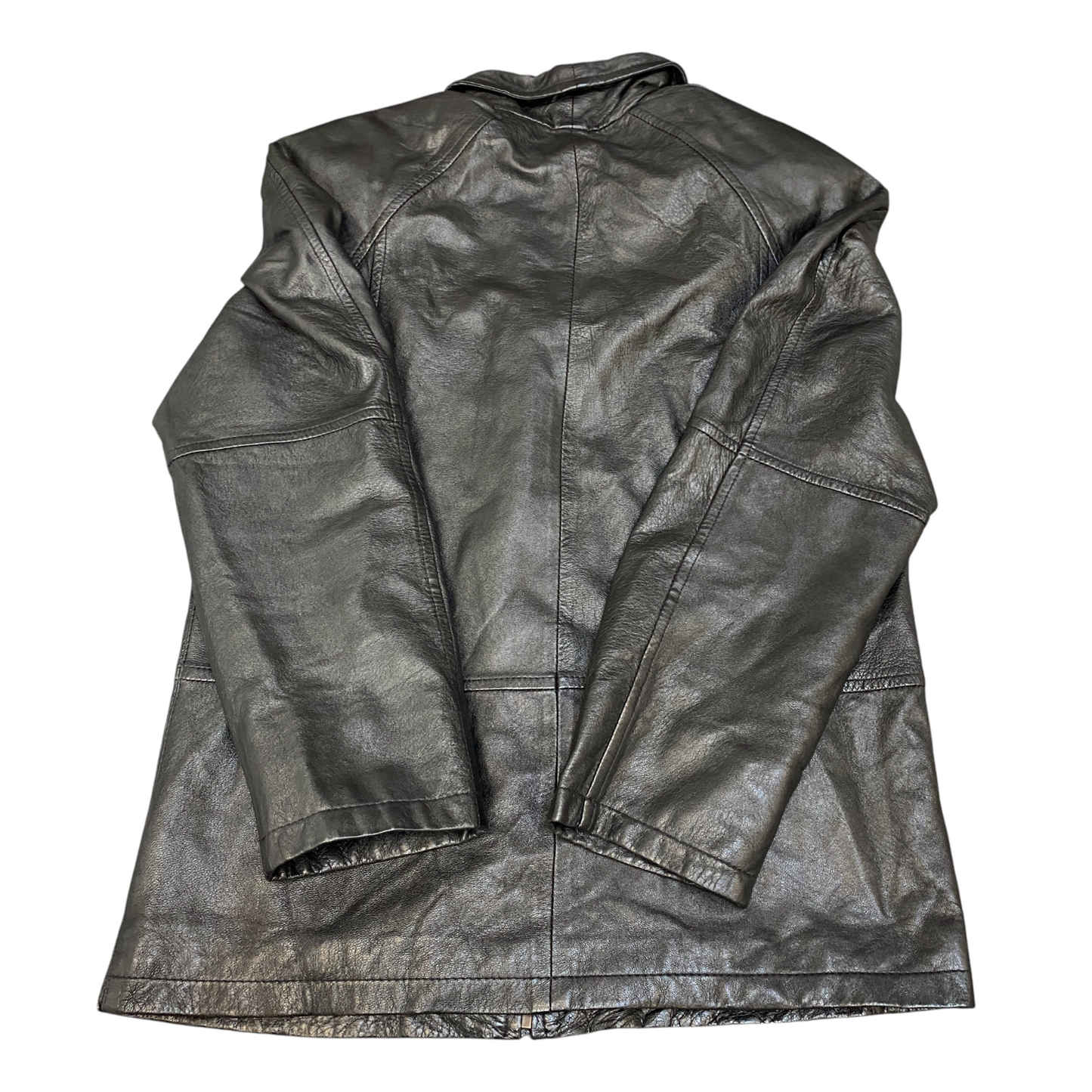 Womens Leather Jacket Medium Black Lined Classic Long Sleeve Collared Full Zip
