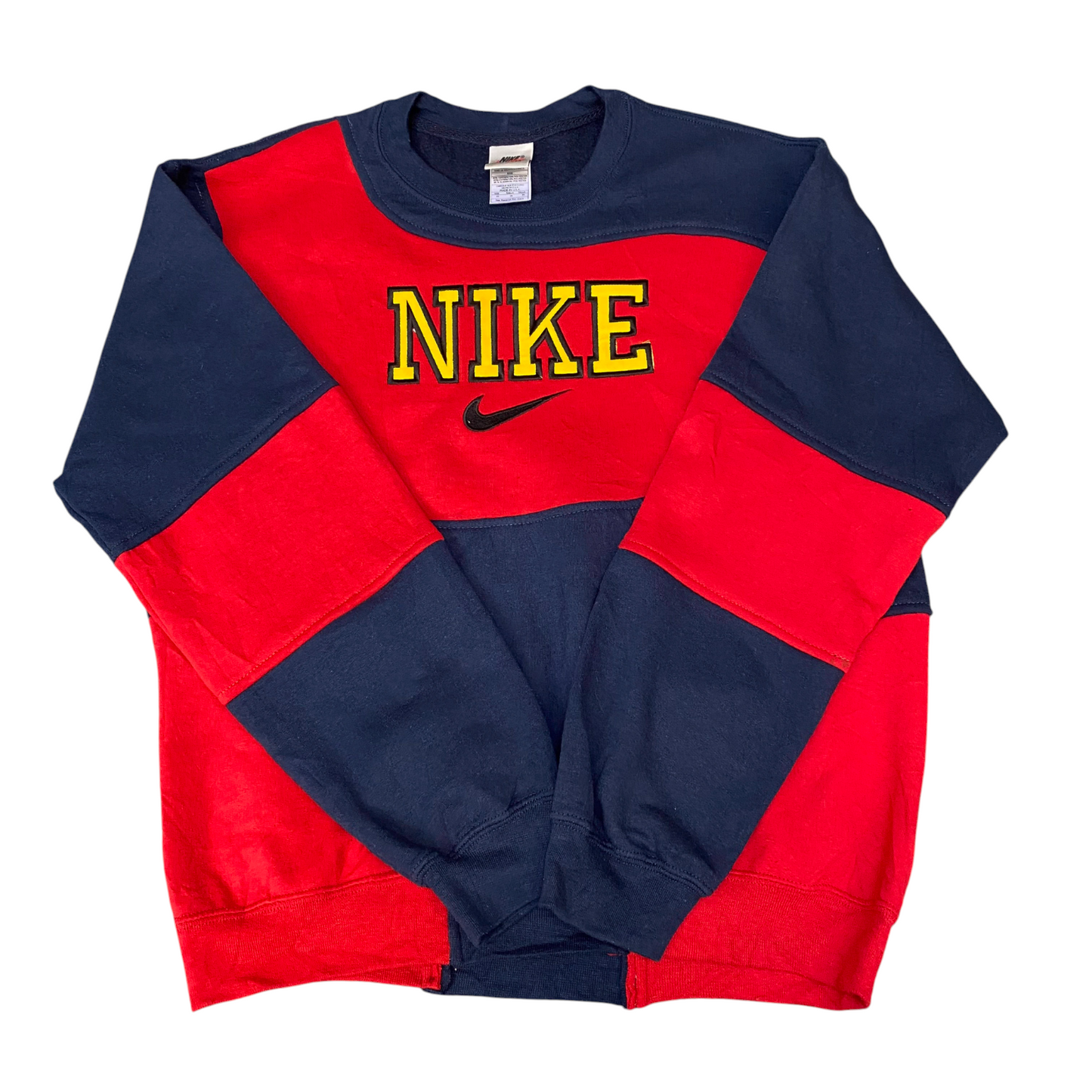 Nike Reworked Sweatshirt Mens M Navy Red Embroidered Spellout Logo Vintage Y2K
