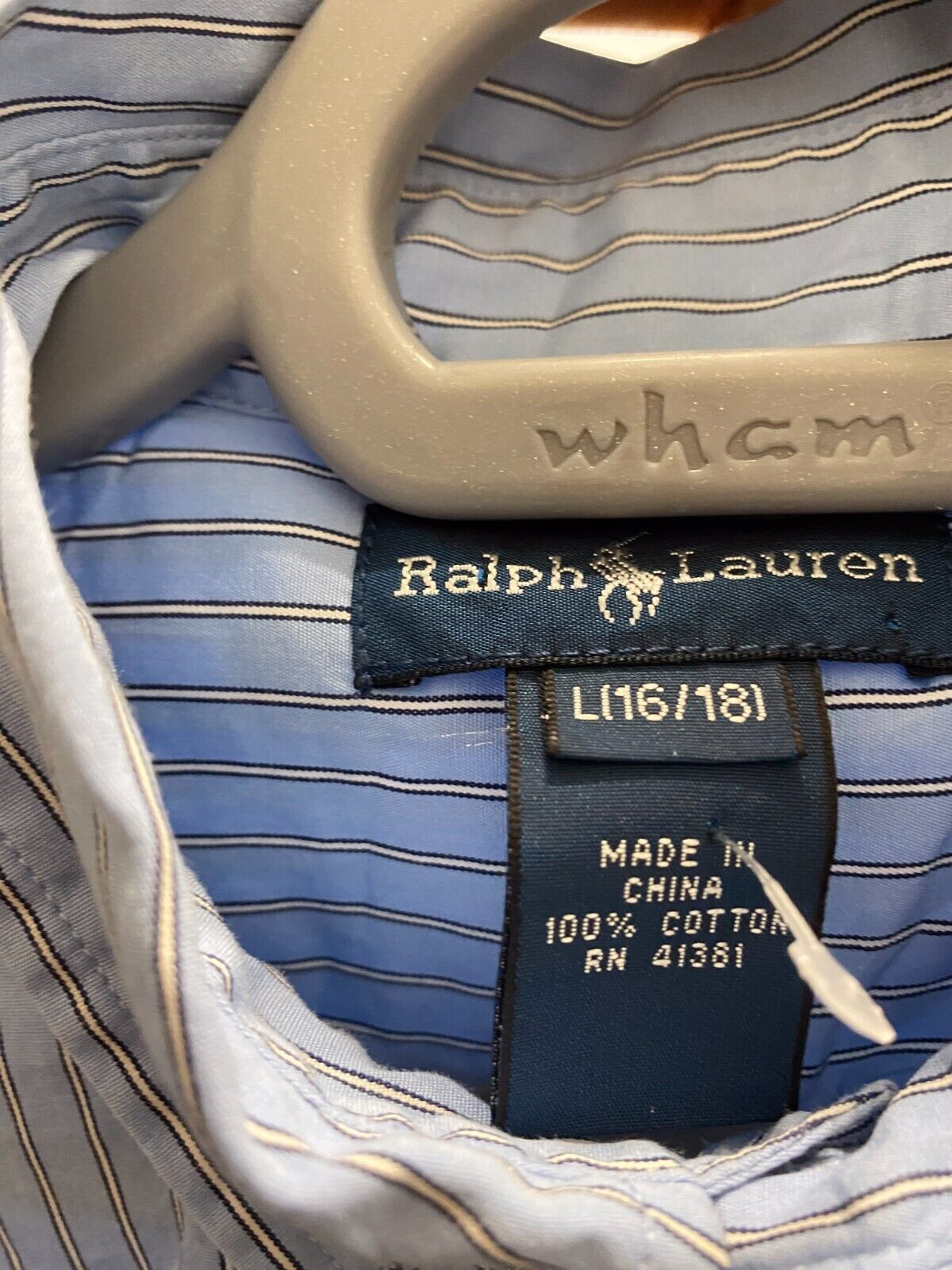 Ralph Lauren Shirt Mens Large Blue Striped Cotton Small Black Polo Pony Logo