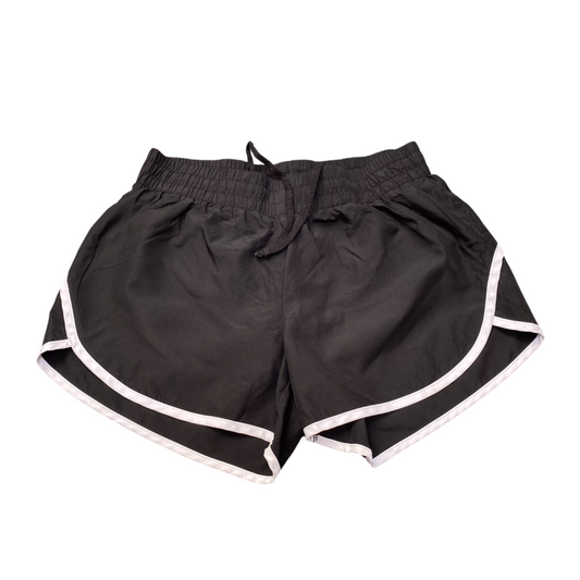 Athletic Running Shorts Womens Medium Black Elastic Waist Drawstring Dolphin Hem