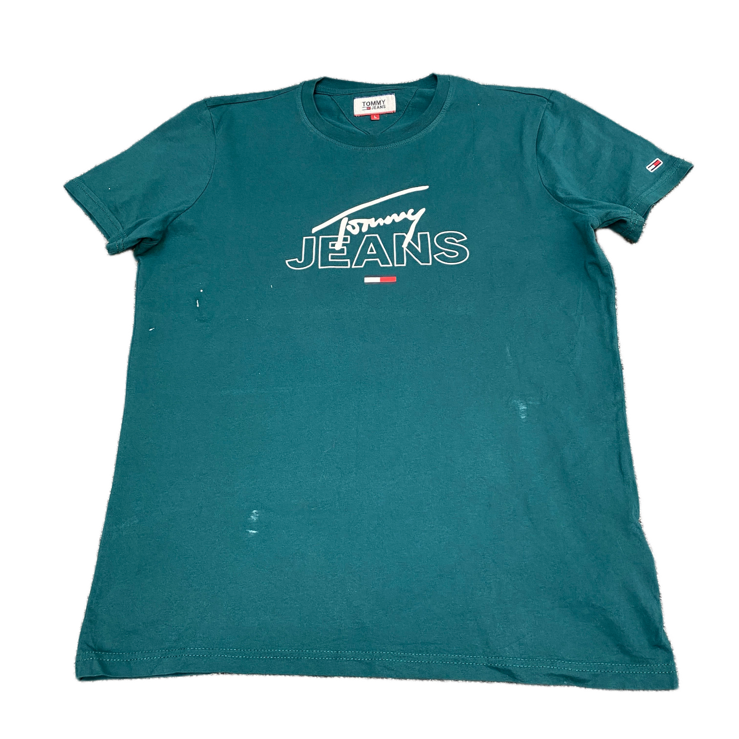 Tommy Hilfiger Shirt Mens Large Green Solid Casual Short Sleeve Crew Neck Tee