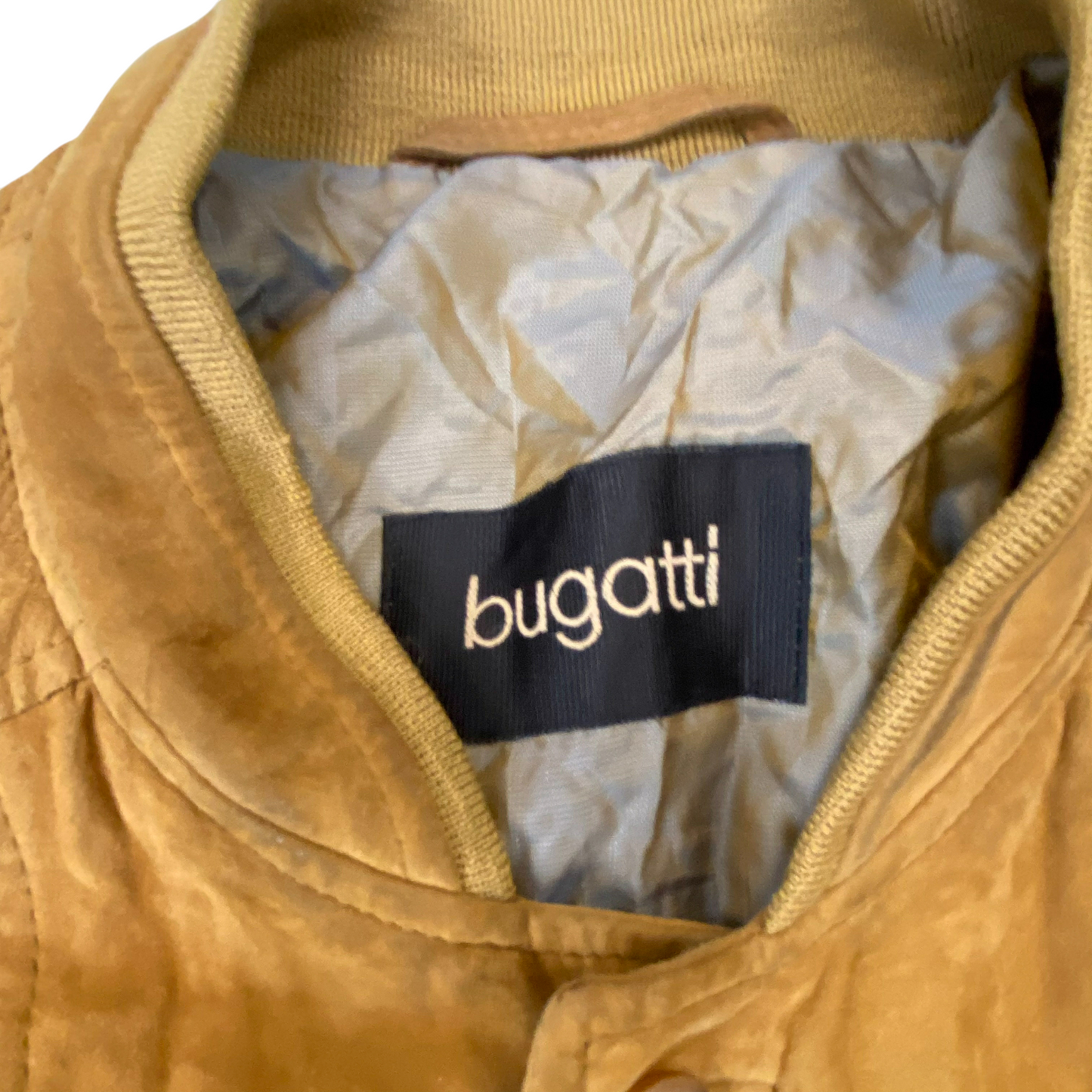 Bugatti Bomber Jacket Mens Large Brown Suede Leather Long Sleeve Button Front