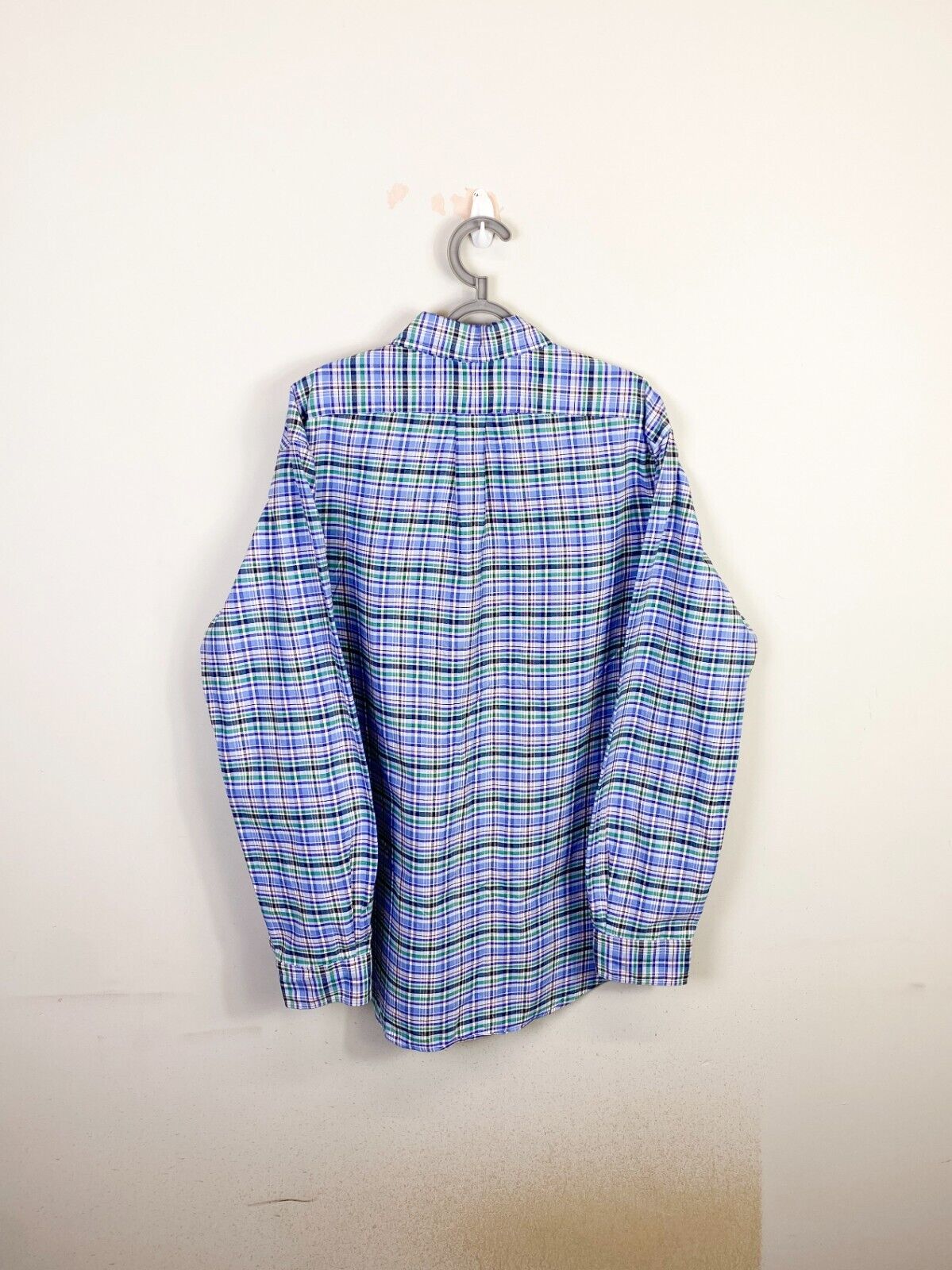 Ralph Lauren Shirt Mens Large Blue Plaid Long Sleeve Small Brown Polo Pony Logo