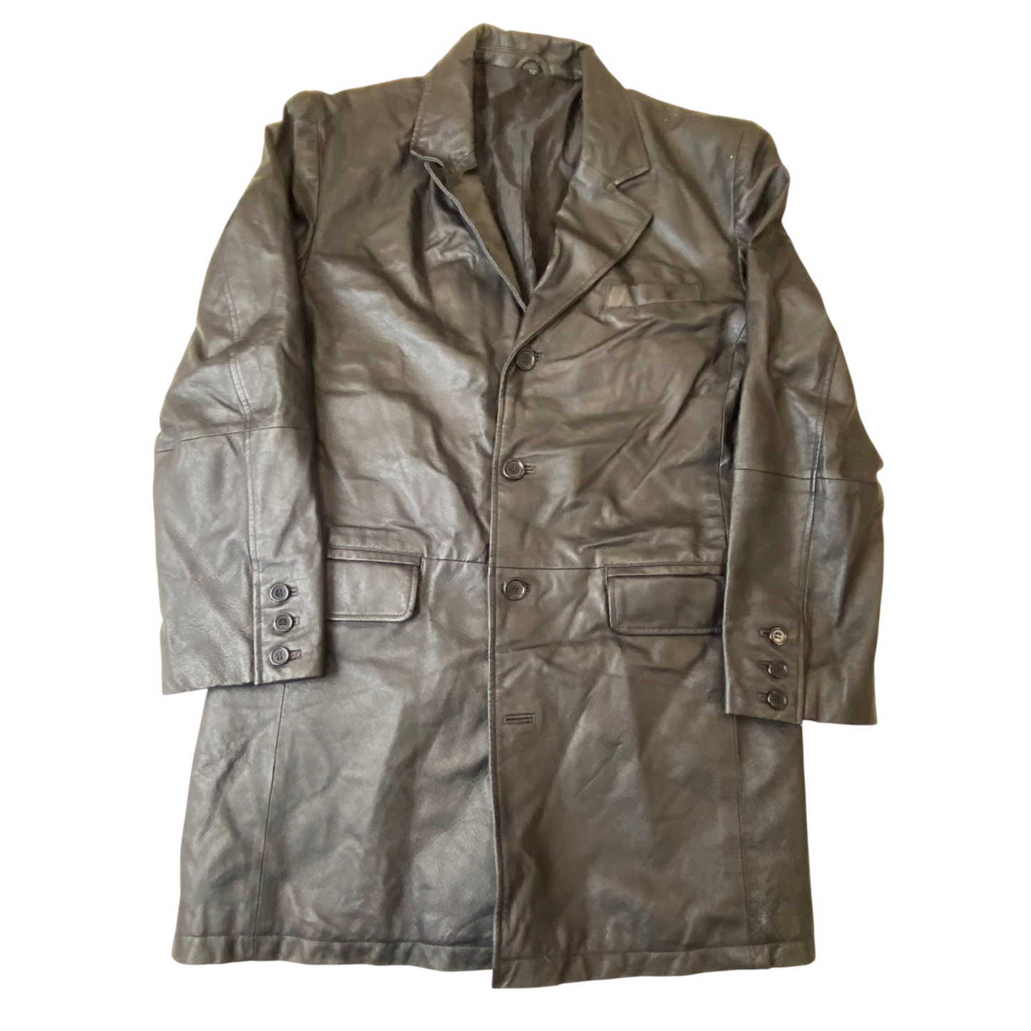 Men Leather Jacket Medium Black Long Sleeve Notch Lapel Single Breasted 3 Button