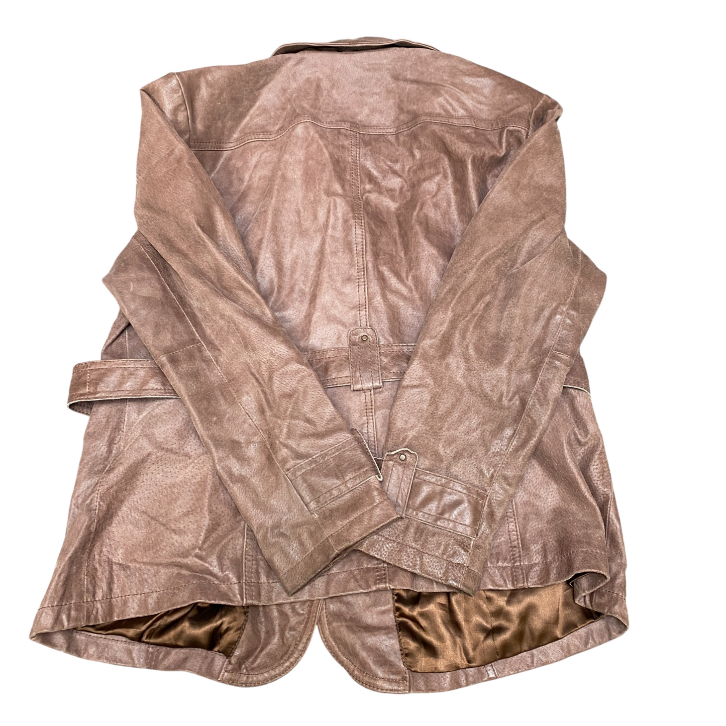 Clockhouse C&A Genuine Leather Blazer Jacket Womens Large Brown Belted Waist