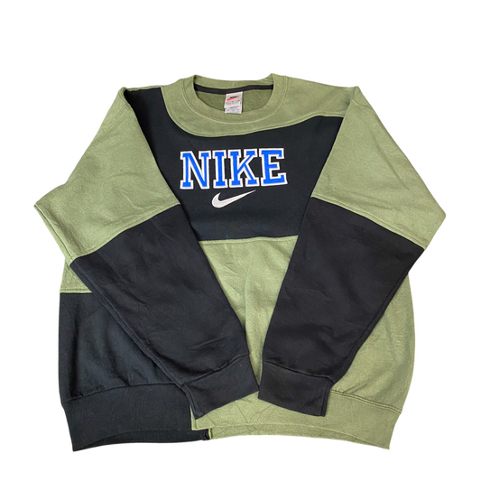 Nike Reworked Sweatshirt Men L Green Black Embroidered Spellout Logo Vintage Y2K