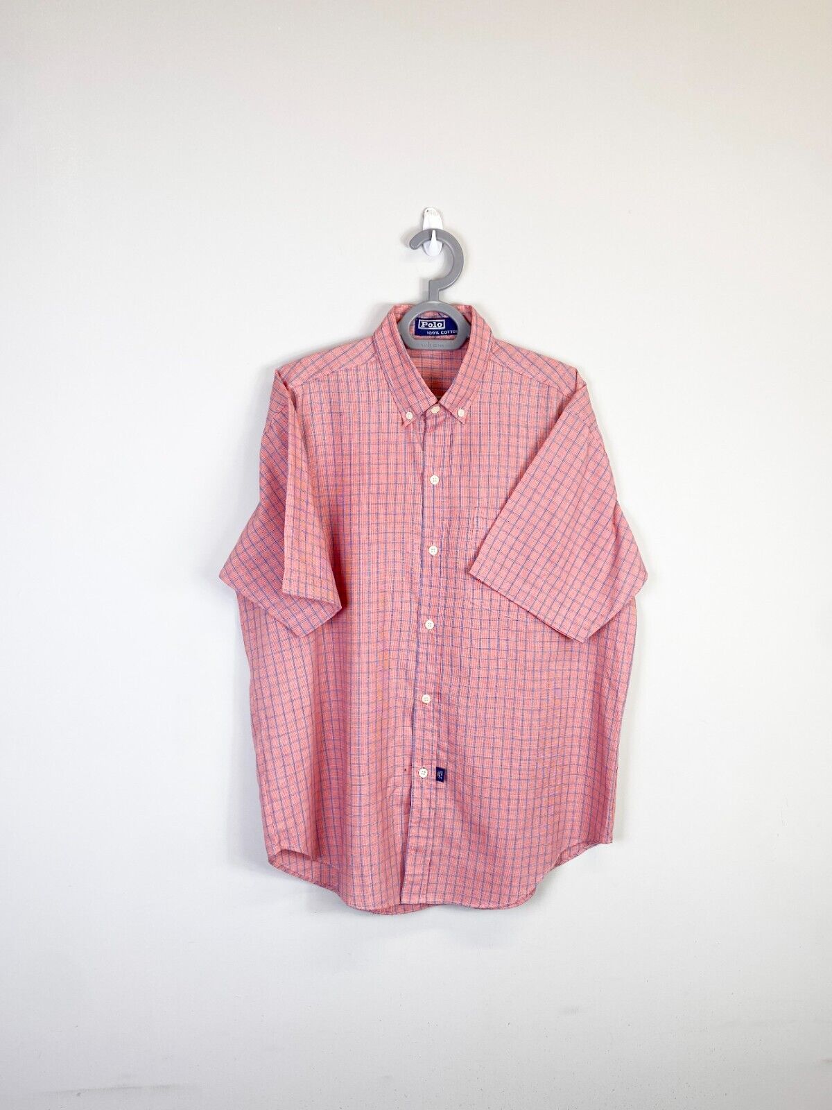 Ralph Lauren Shirt Mens XL Orange Checkered Casual Short Sleeve Button Down