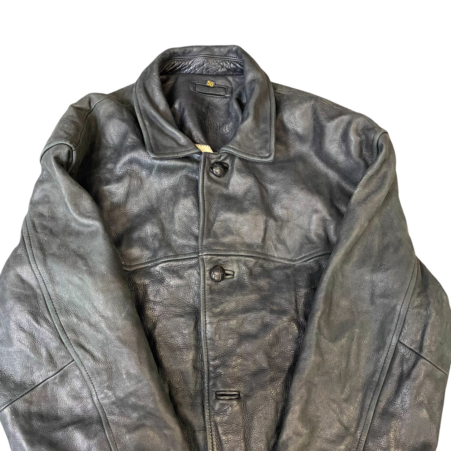 Mens Genuine Leather Jacket Mens Medium Black Lined Winter Collared Button Front