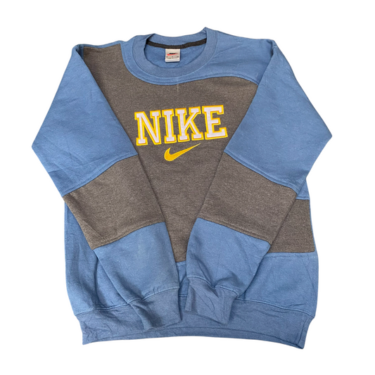 Nike Reworked Sweatshirt Mens S Blue Grey Embroidered Spellout Logo Vintage Y2K