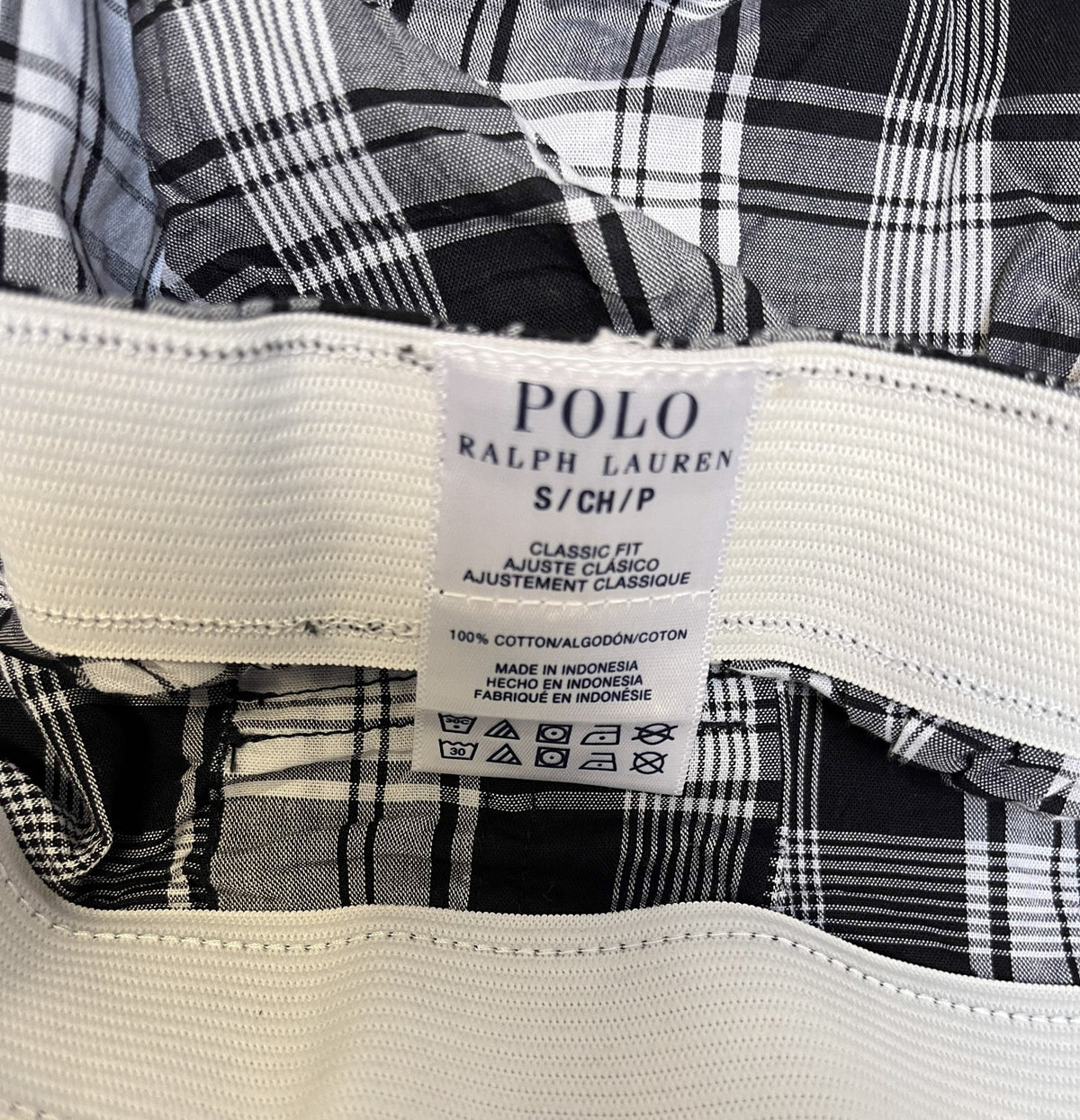 Polo Ralph Lauren Boxer Shorts Men Small 25" Waist Black White Plaid Classic Fit