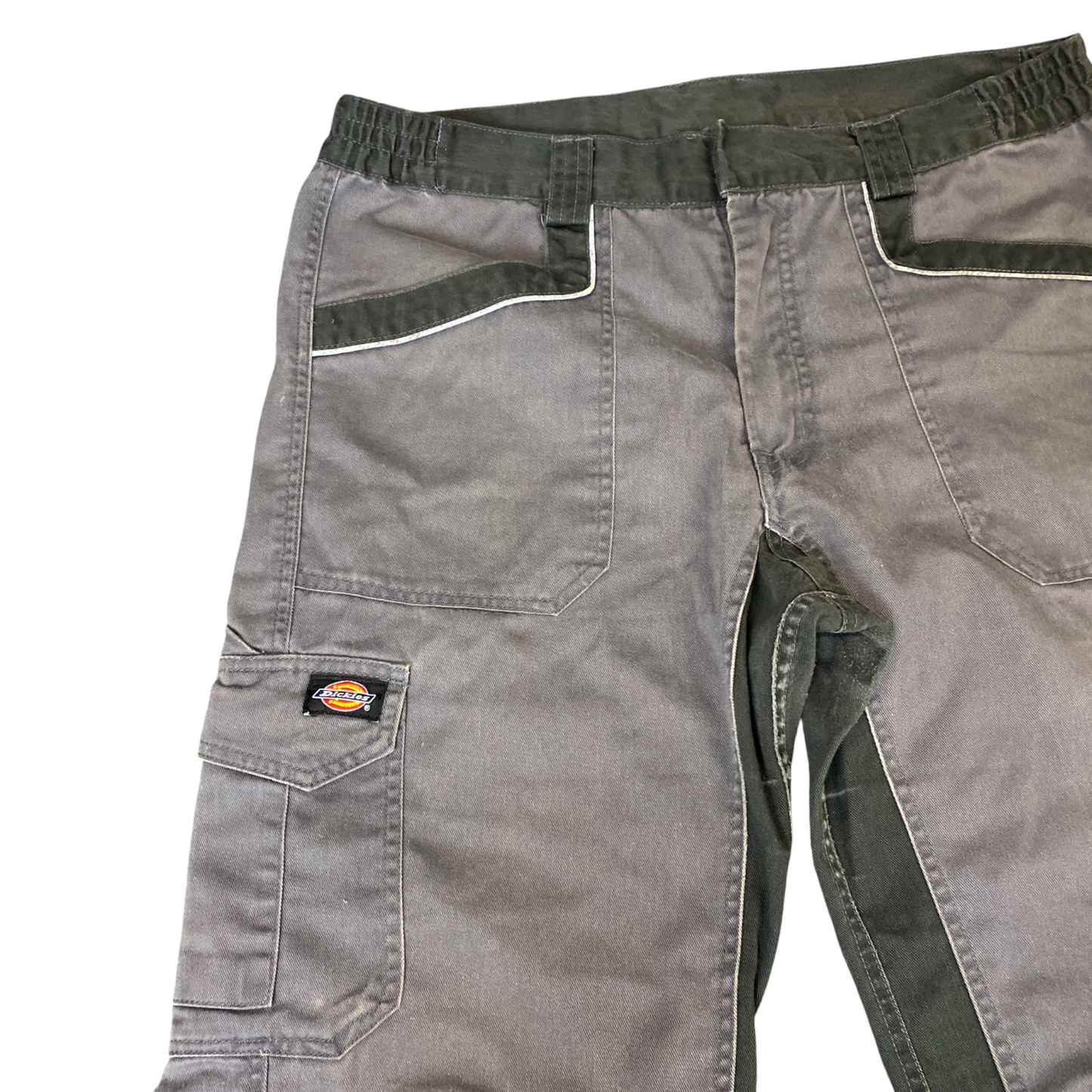 Dickies Cargo Pants Mens Large Grey Black Double Knee Regular Fit Straight Leg