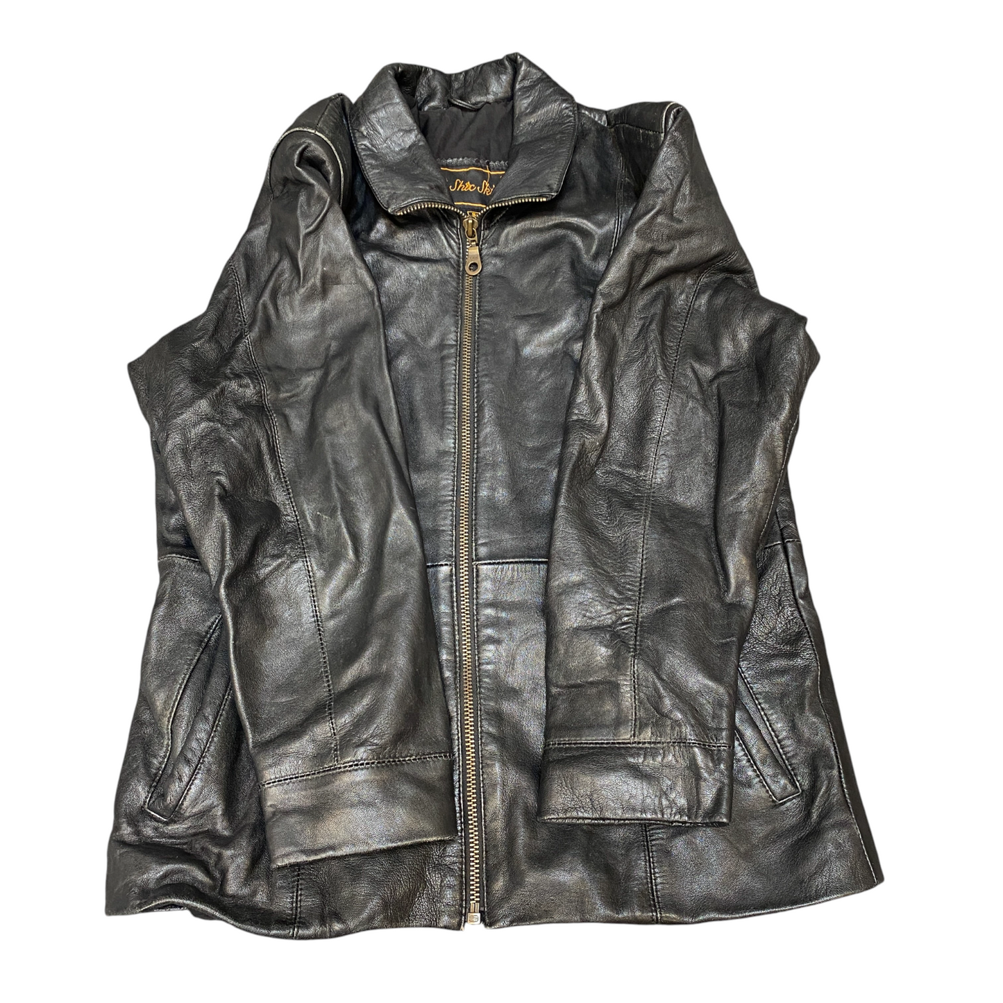 Shic Skinn Leather Jacket Womens Small Black Lined Long Sleeve Collared Full Zip