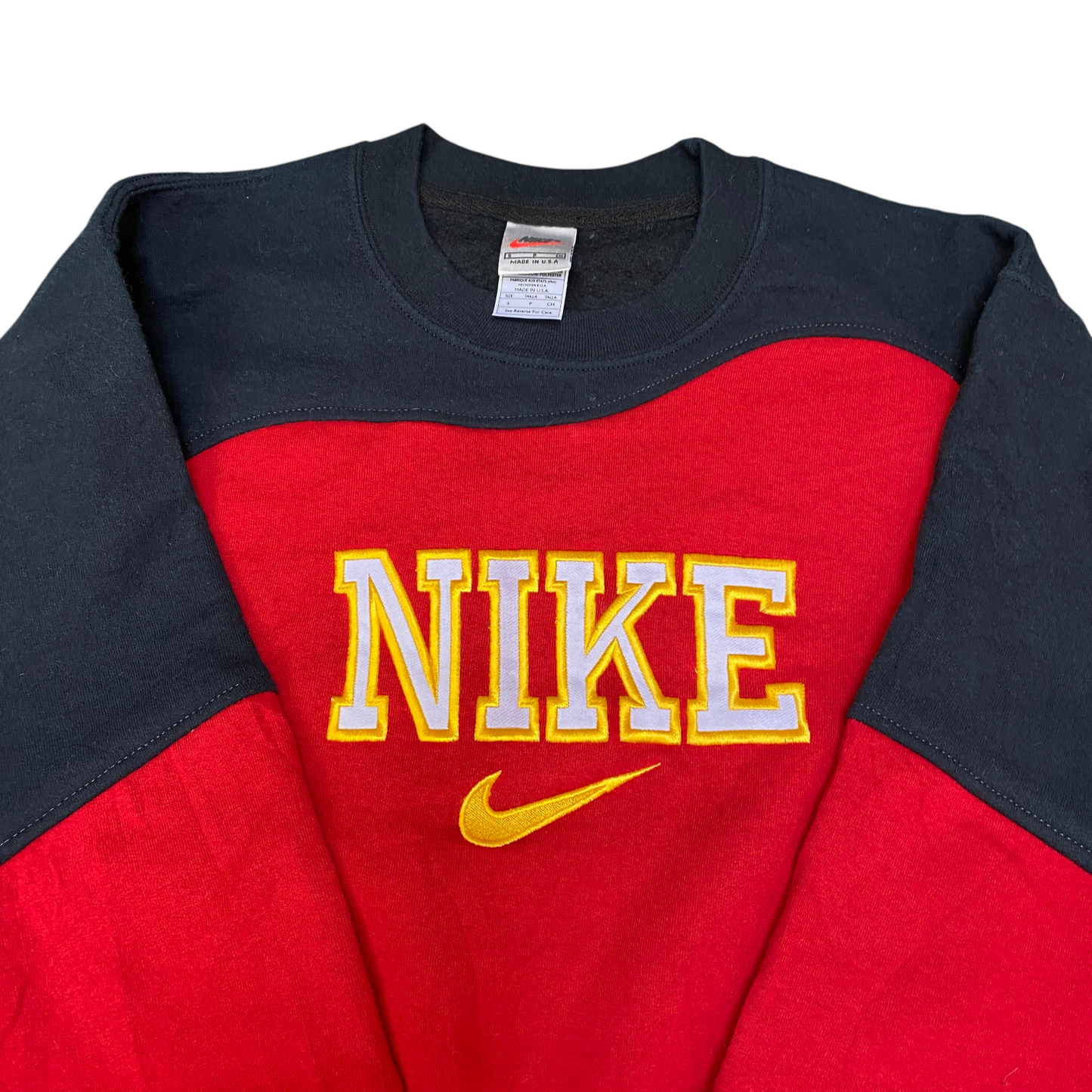 Nike Reworked Sweatshirt Mens S Black Red Embroidered Spellout Logo Vintage Y2K