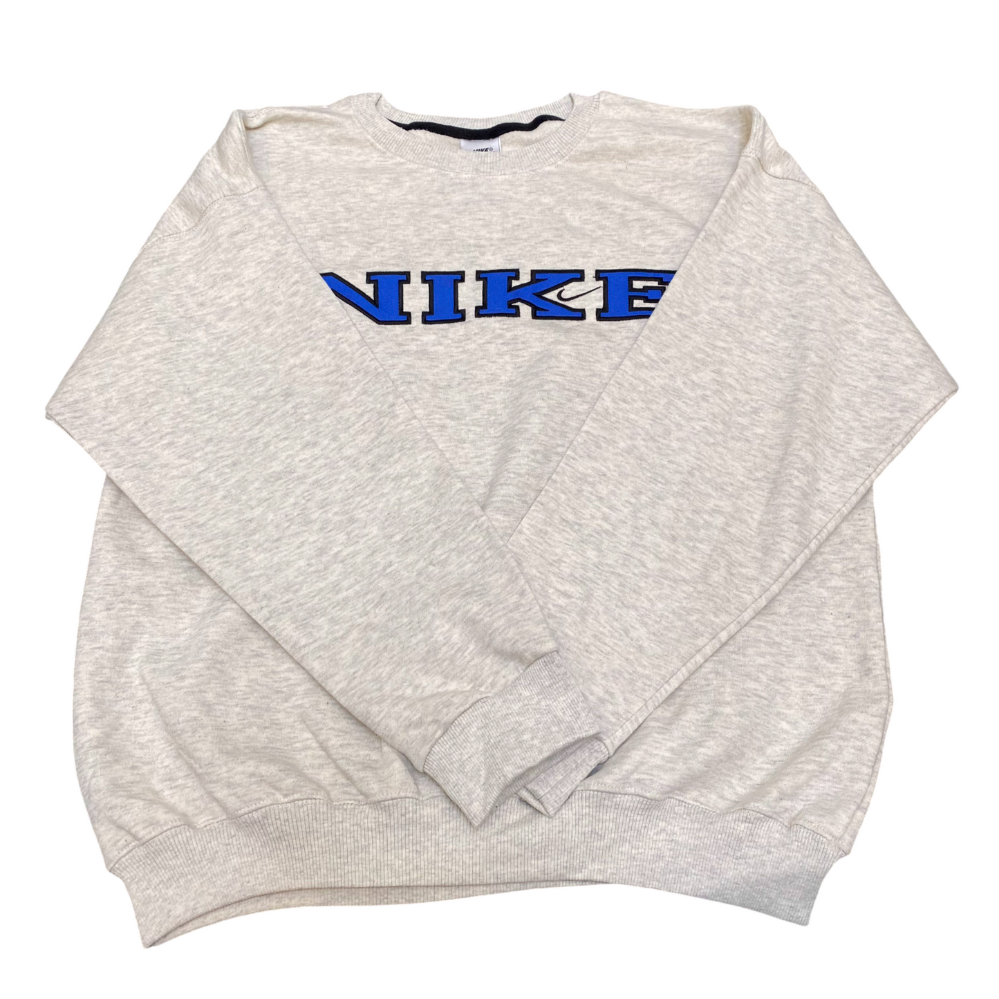Nike Reworked Sweatshirt Mens Large Grey Embroidered Spellout Logo Crew Neck