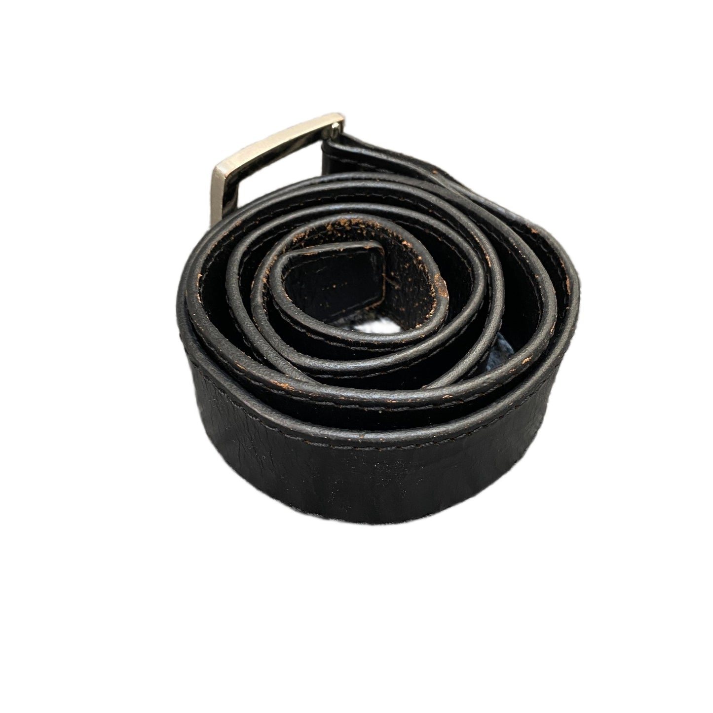 Waist Belt Mens Black Leather Adjustable Classic Silver Pin Buckle 42 Inches