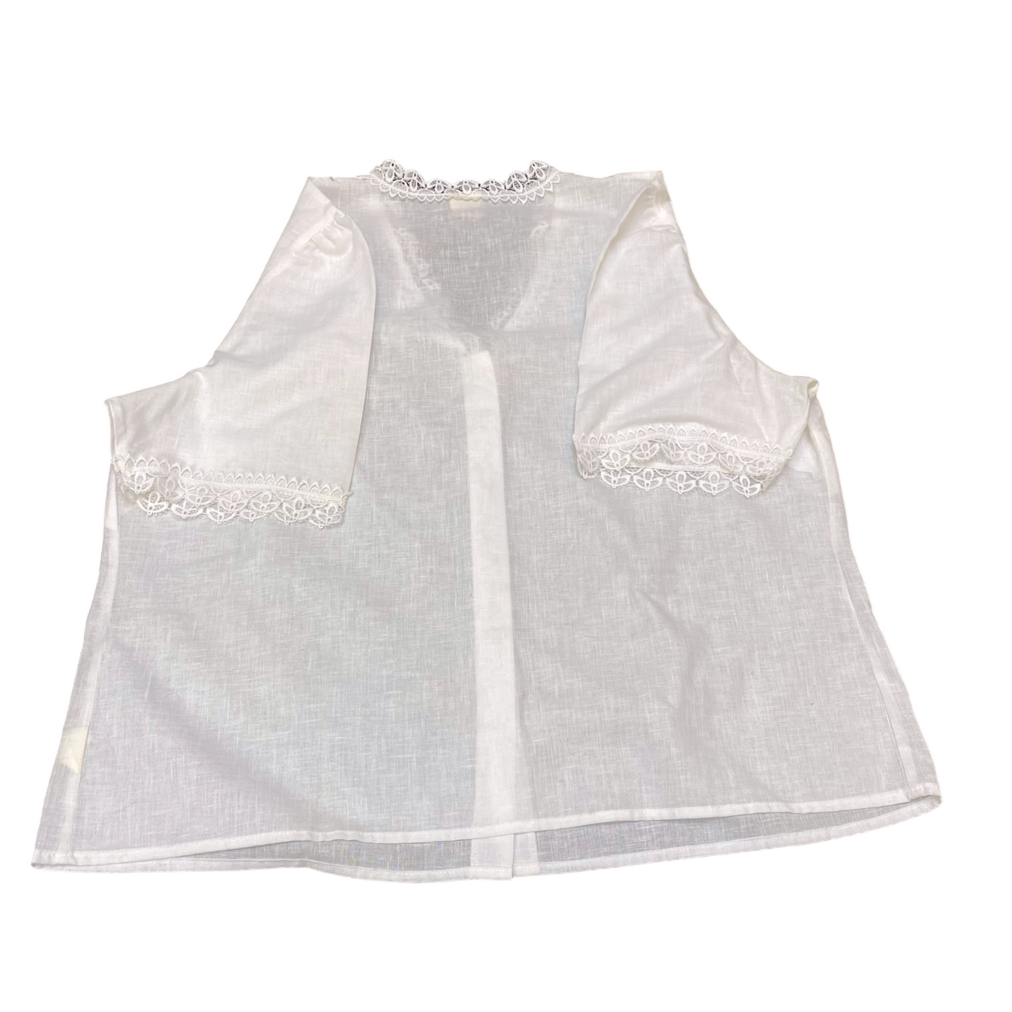 Angelika Moden Blouse Top Womens L White Lace Trim Short Sleeve Button Front