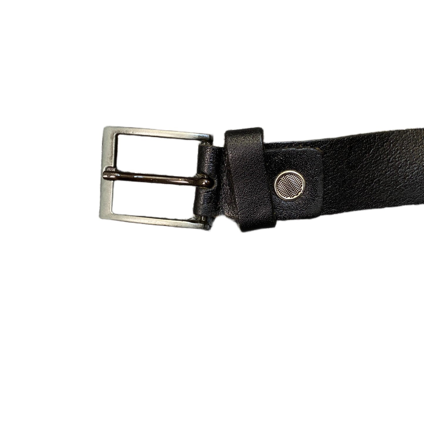 Waist Belt Mens Black Leather Adjustable Rectangular Silver Pin Buckle 50 Inches