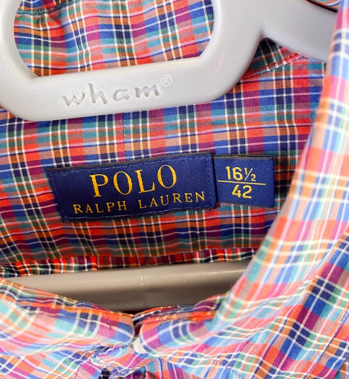 Ralph Lauren Dress Shirt Mens 16.5 Multicoloured Plaid Blue Small Polo Pony Logo