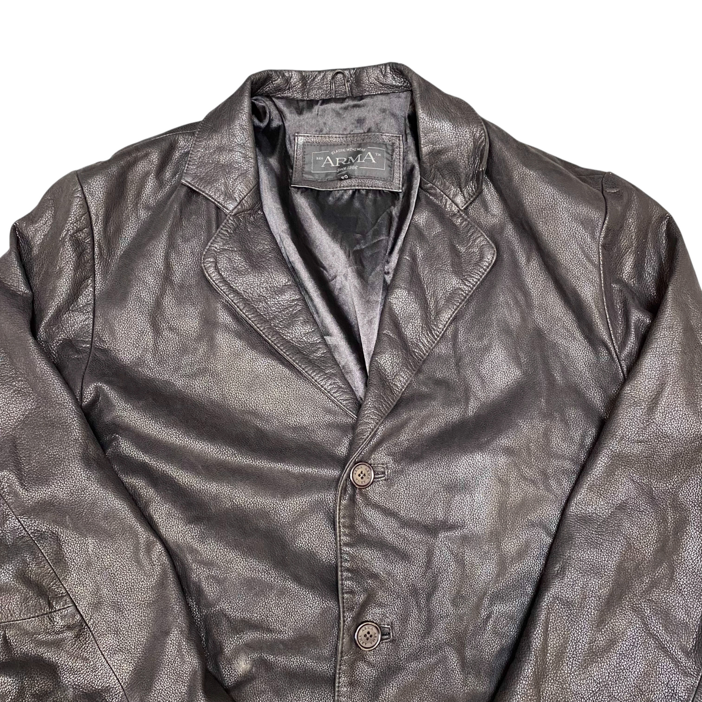 Arma Genuine Leather Jacket Mens M Black Notch Lapel Single Breasted 3 Button