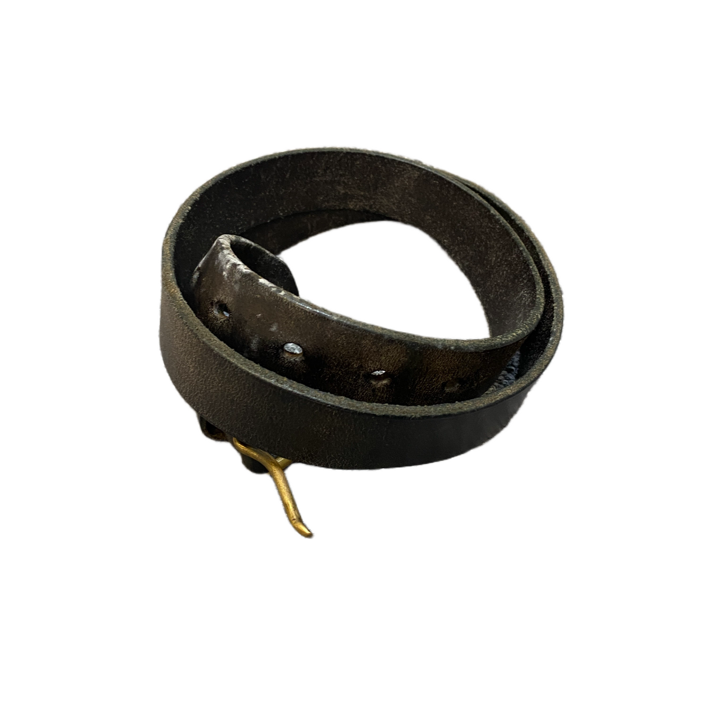 Vintage Waist Belt Mens Black Leather Adjustable Brass Pin Buckle 37.5 inches