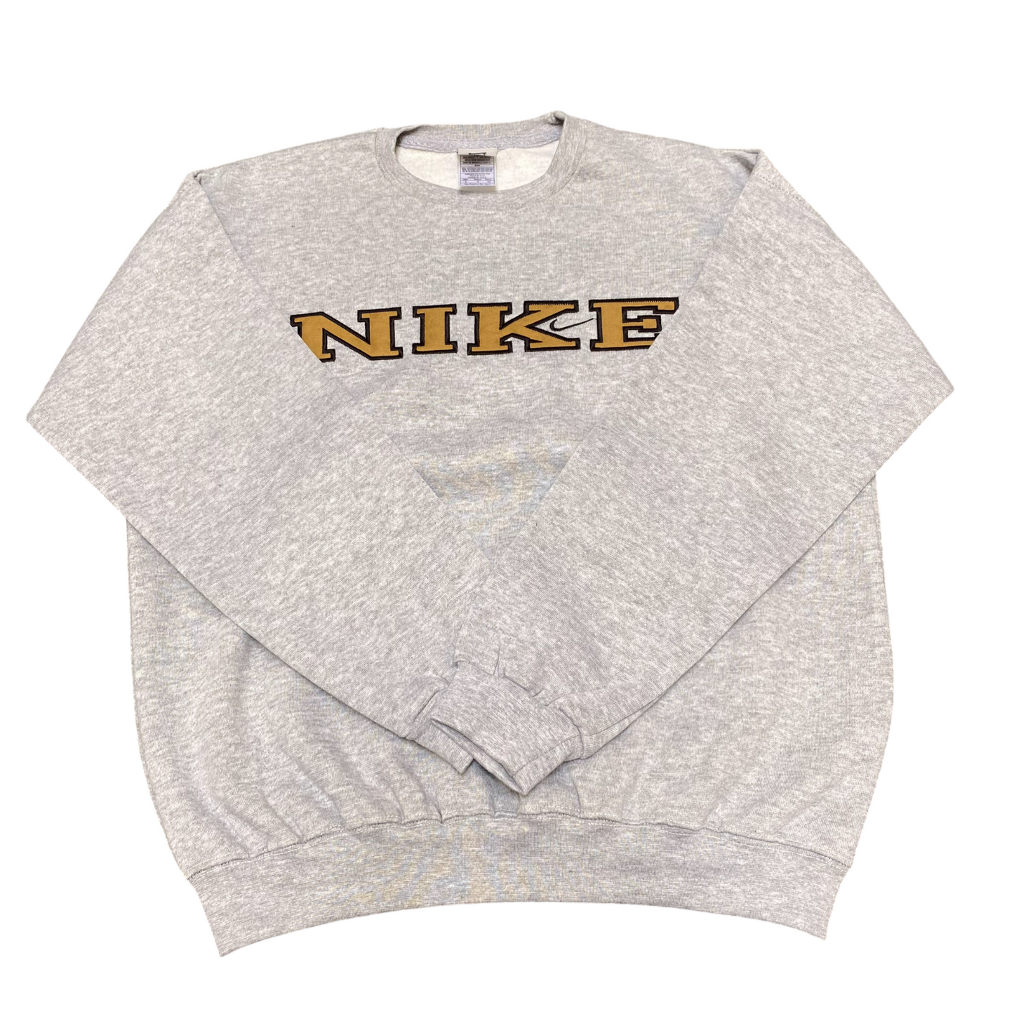 Nike Reworked Sweatshirt Mens Small Grey Embroidered Spellout Logo Crew Neck