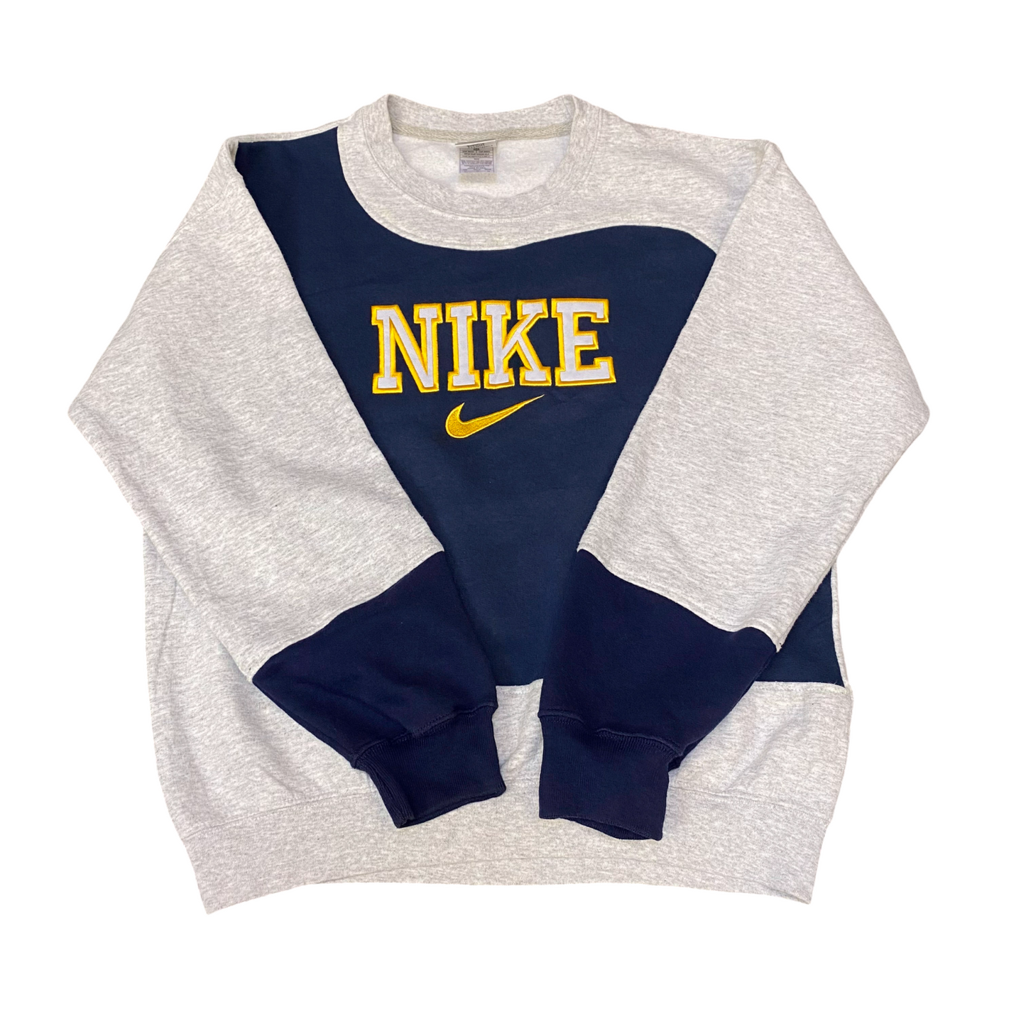 Nike Reworked Sweatshirt Mens M Blue Grey Embroidered Spellout Logo Vintage Y2K