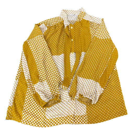 Shirt Top Womens M Brown White Geo Print Long Sleeve Button Front Casual Outdoor