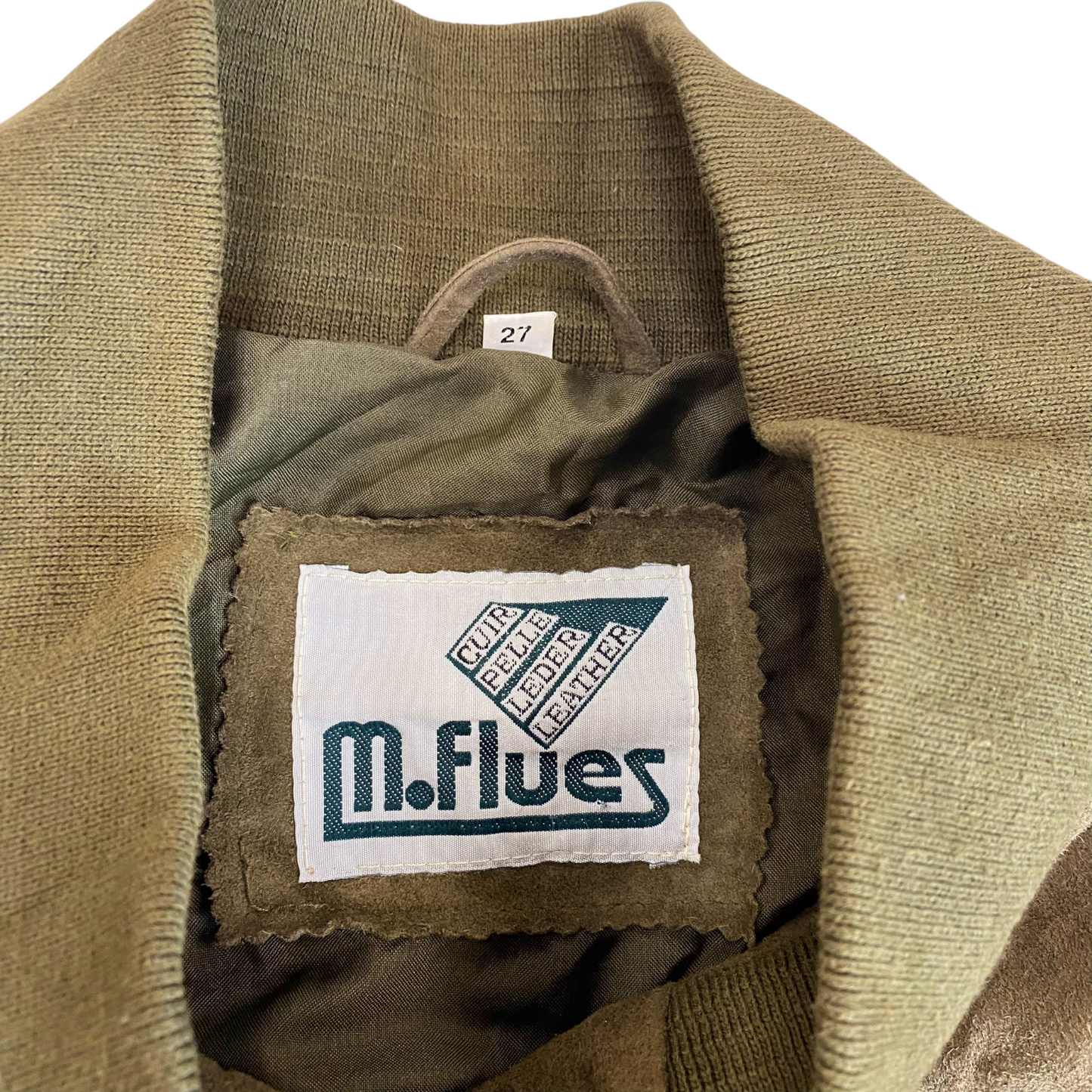 Bomber Jacket Mens L Green Suede Leather Long Sleeve Pockets Button Front