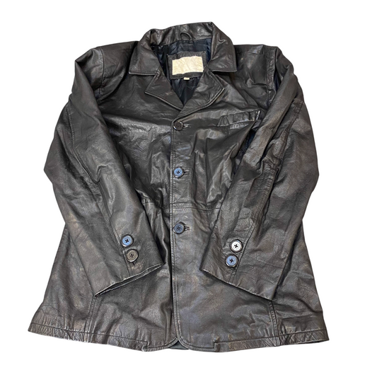 Mens Real Genuine Leather Jacket XXL Black Notch Lapel Single Breasted 3 Button