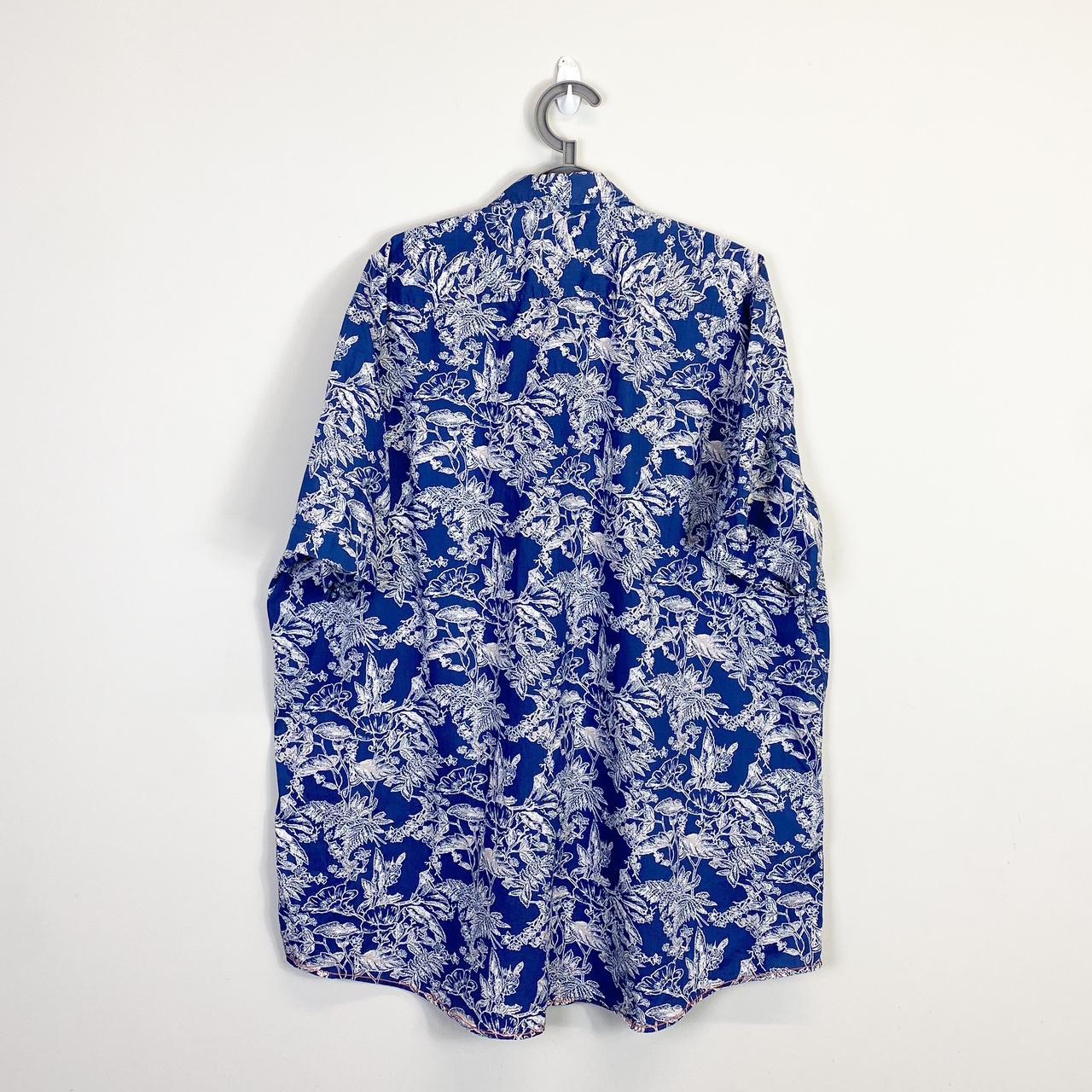 Pierre Cardin Short Sleeve Shirt Mens XL Blue Floral Collared Button Down Modern Fit