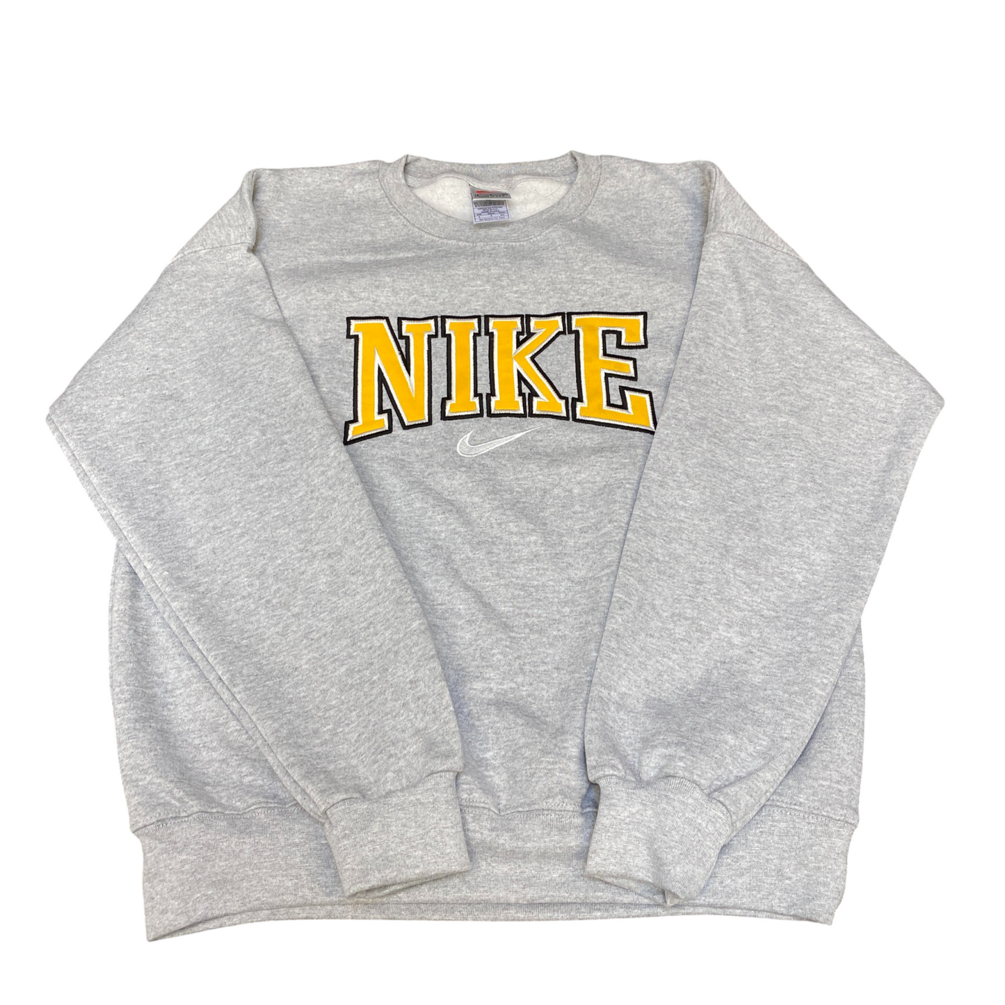 Nike Reworked Sweatshirt Mens Small Grey Embroidered Spellout Logo Vintage Y2K
