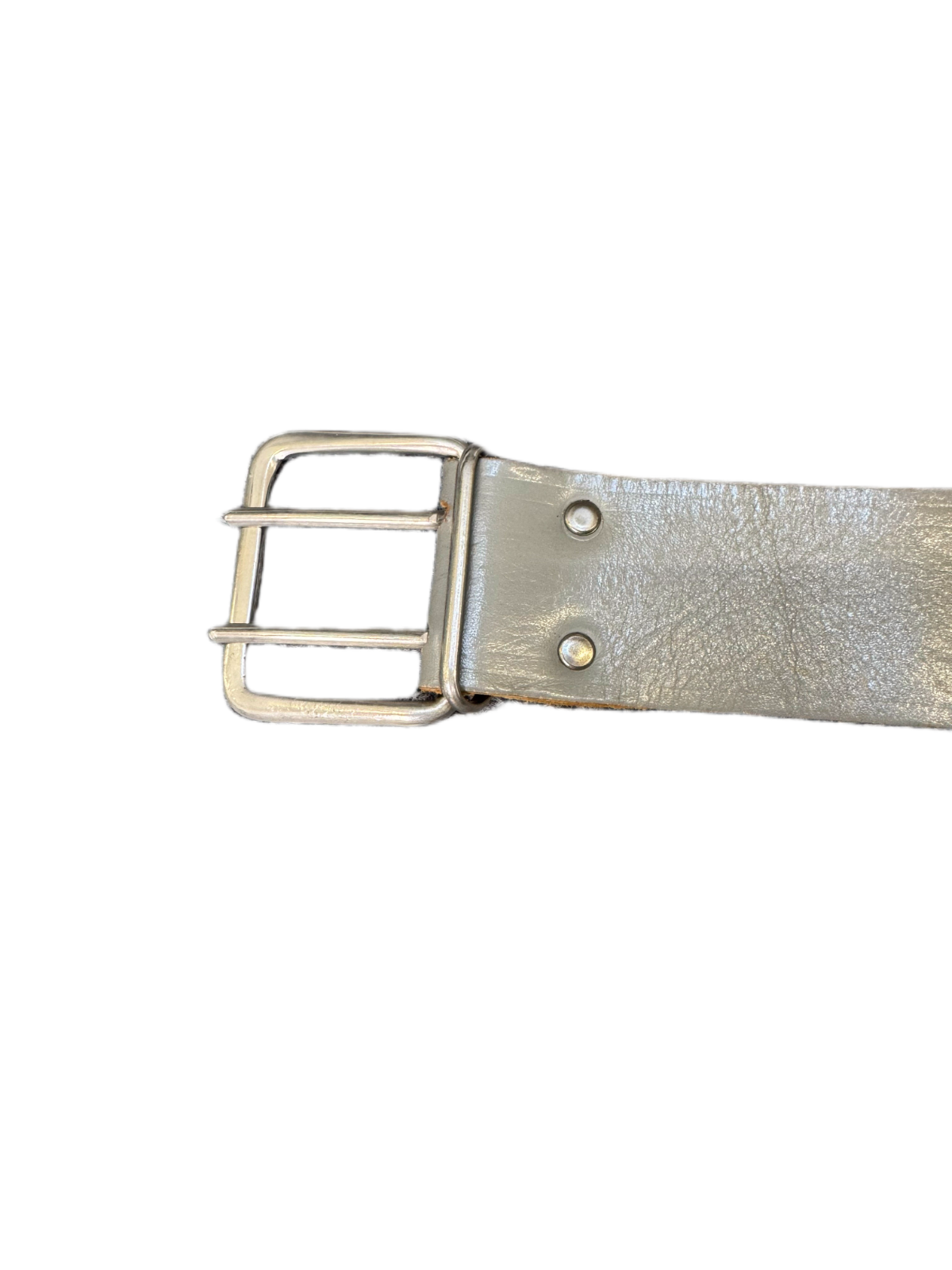 Waist Belt Mens Grey Leather Adjustable Silver Double Pin Buckle 40.5 inches