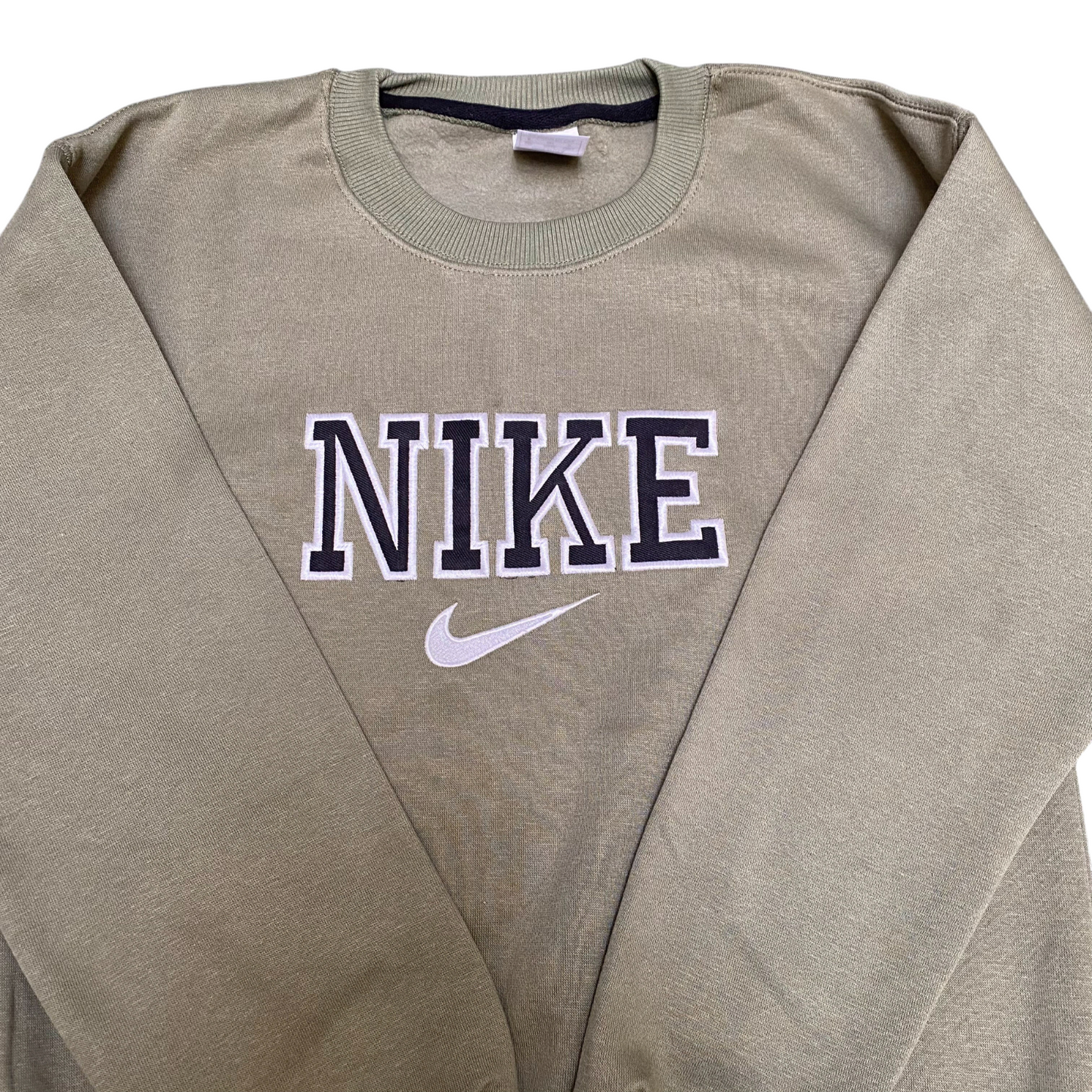 Nike Sweatshirt Mens S Green Embroidered Spell Out Logo Crew Neck Long Sleeve