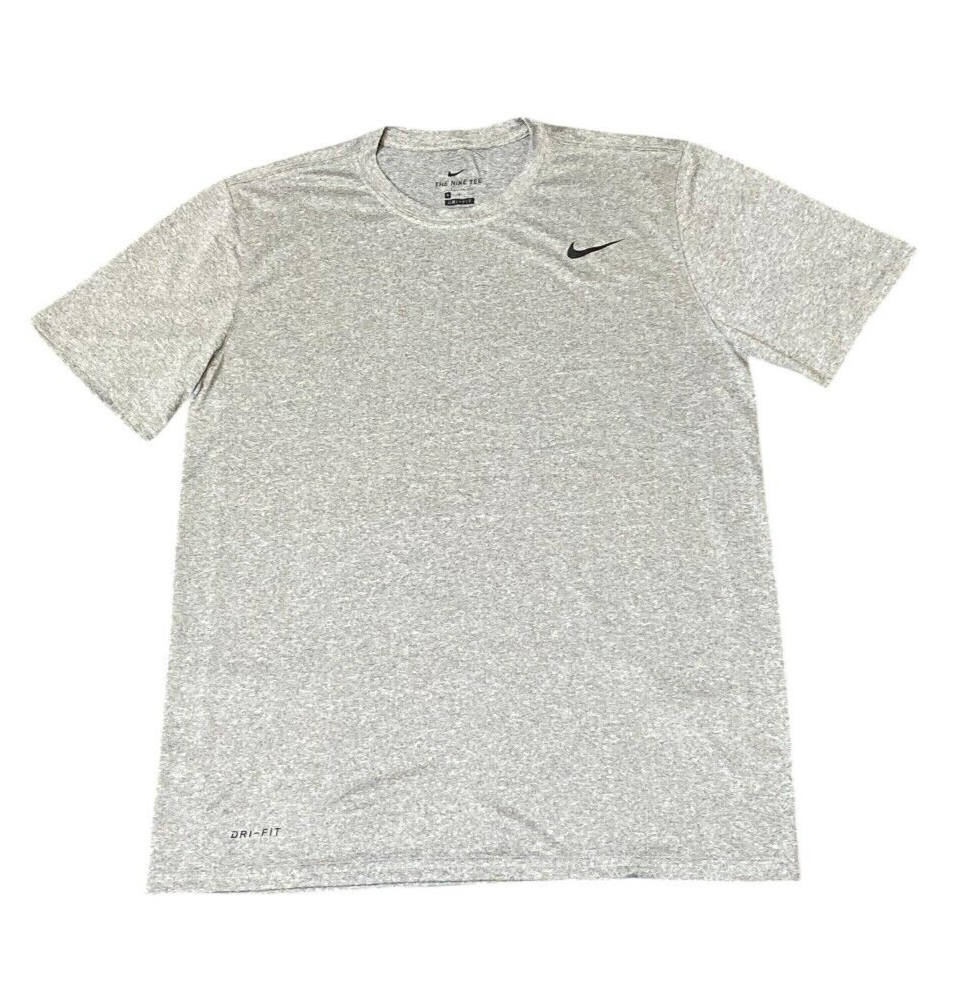 Nike T-Shirt Mens Medium Grey Dri Fit Classic Swoosh Logo Crew Neck Pullover Tee