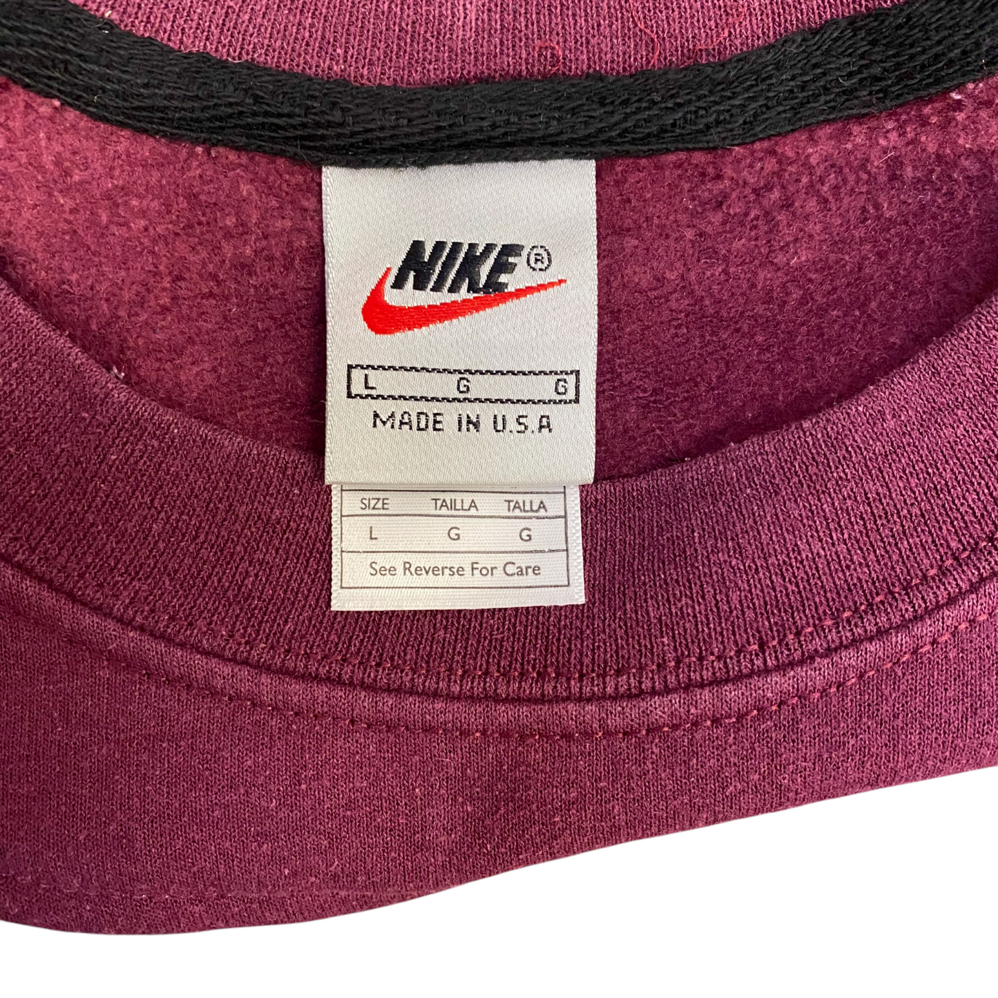 Nike Reworked Sweatshirt Mens L Burgundy Grey Embroidered Spellout Logo Vtg Y2K